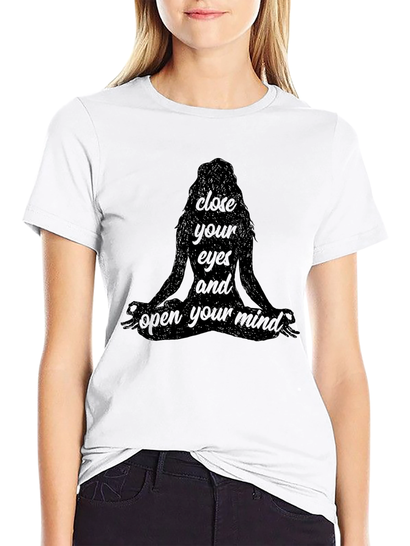Black Meditate T-Shirt - Close Your Eyes and Open Your Mind view 9