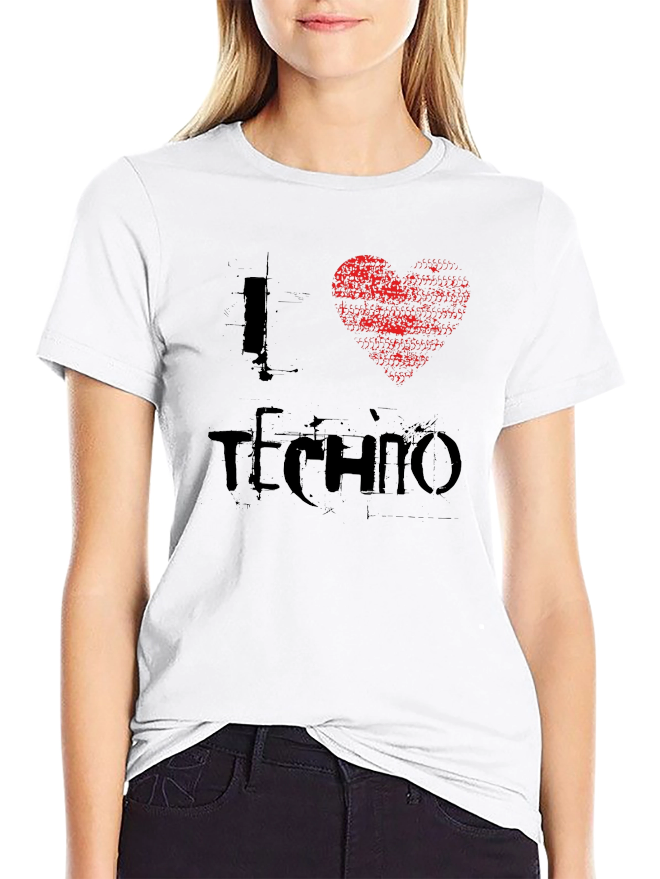 Black I Heart Techno T-Shirt - Distressed Graphic Tee view 9