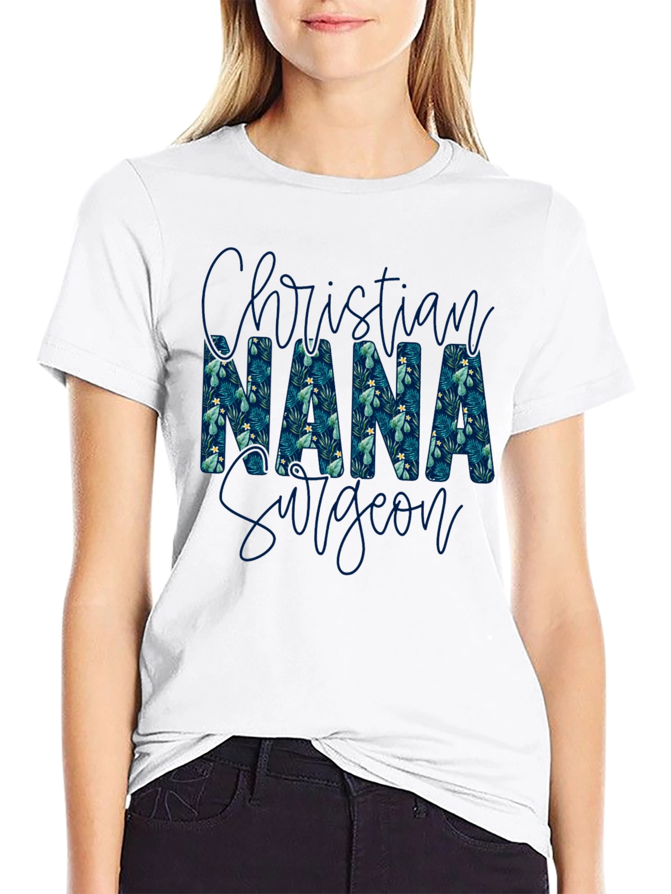 Black Christian Nana Surgeon T-Shirt - Floral Pattern view 9