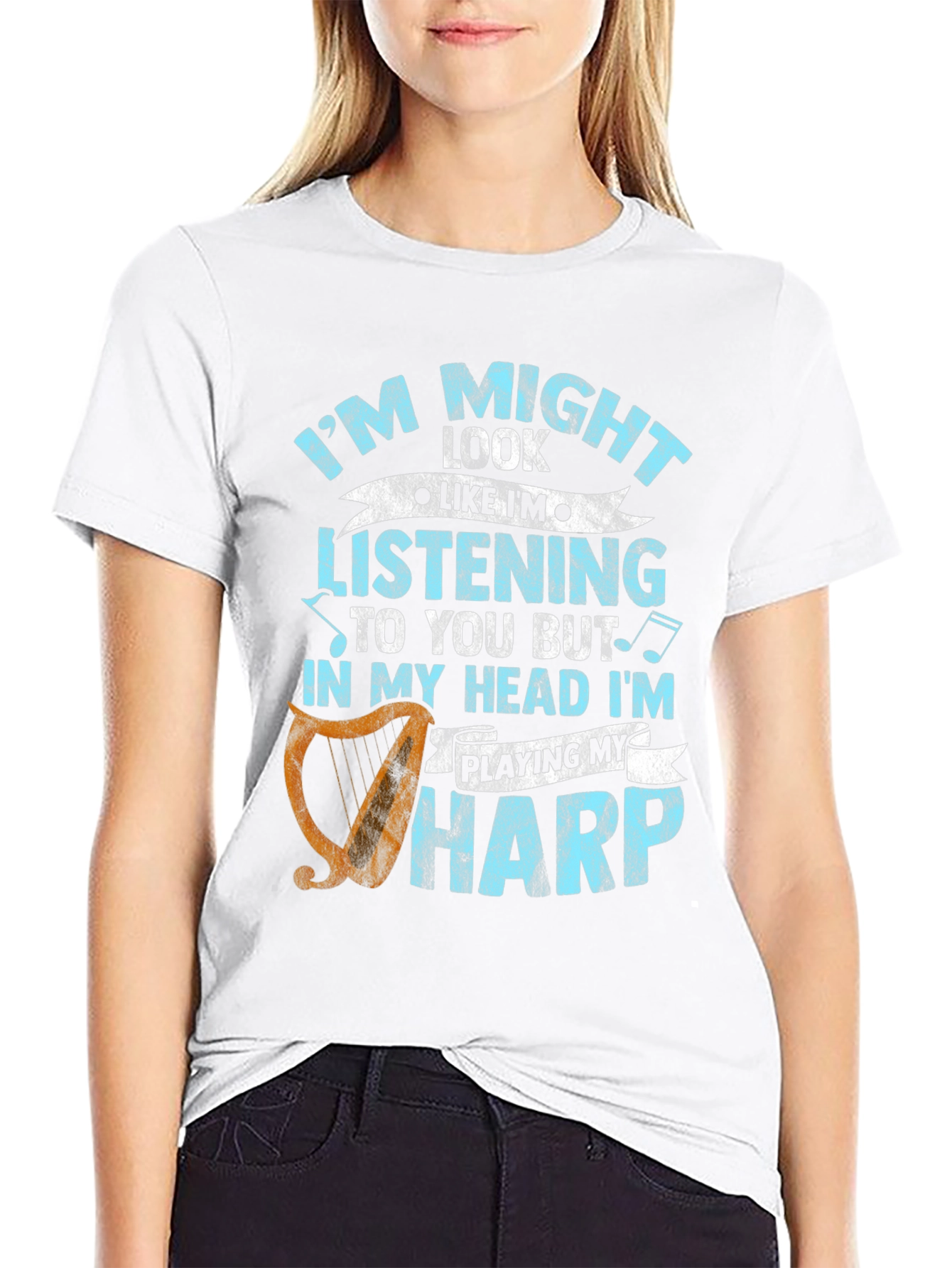 Black Harp Player T-Shirt - "In My Head Playing My Harp" view 9