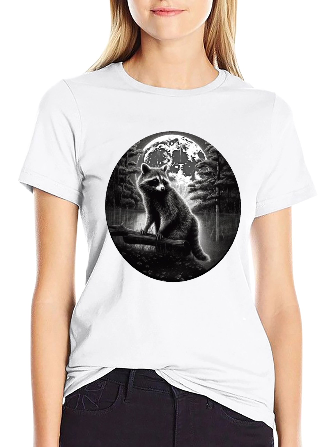 Black Raccoon Moon T-Shirt - Black view 9