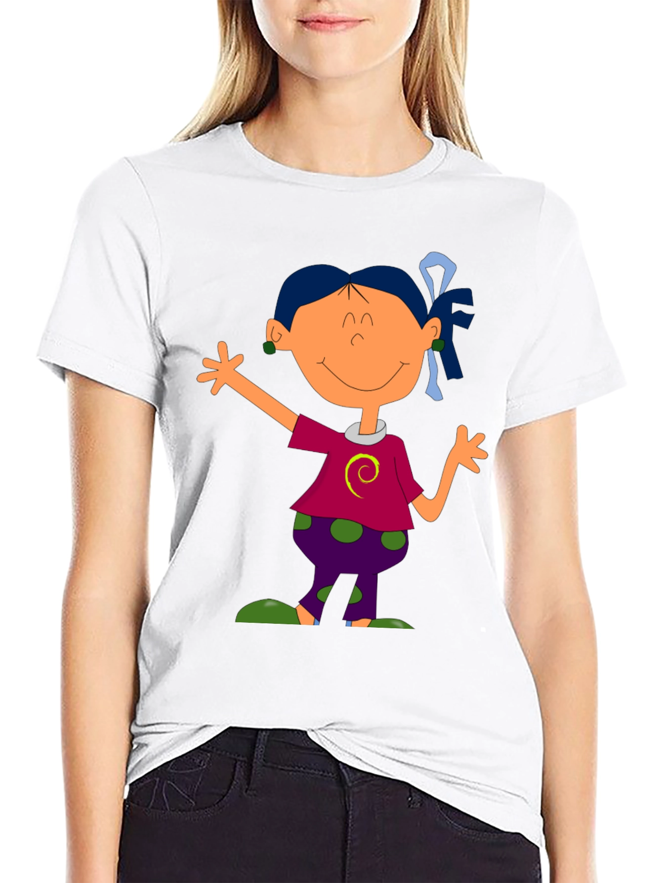 Black Cartoon Girl Graphic Tee - Black T-Shirt view 9