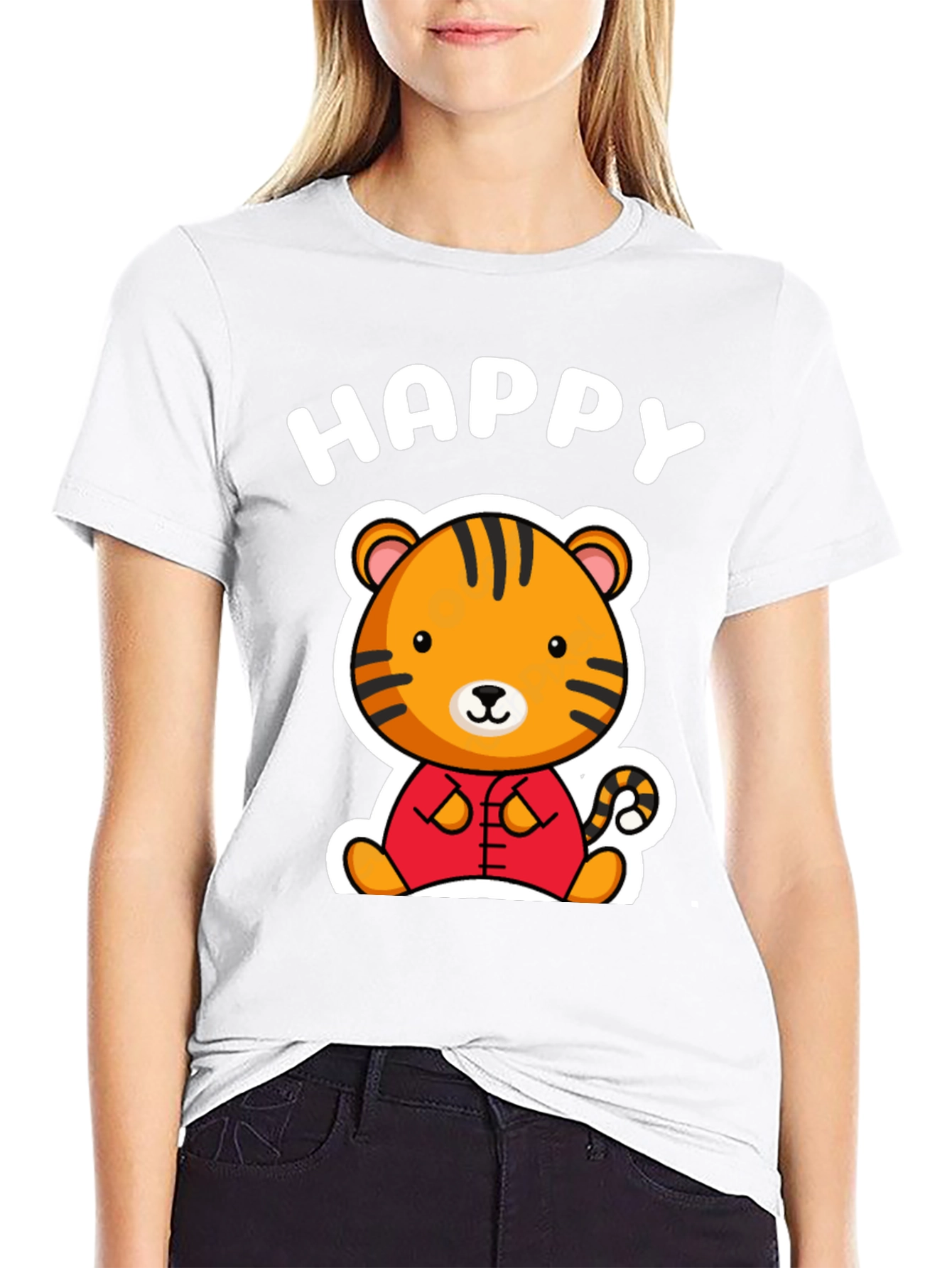 Black Happy Tiger Graphic T-Shirt view 9