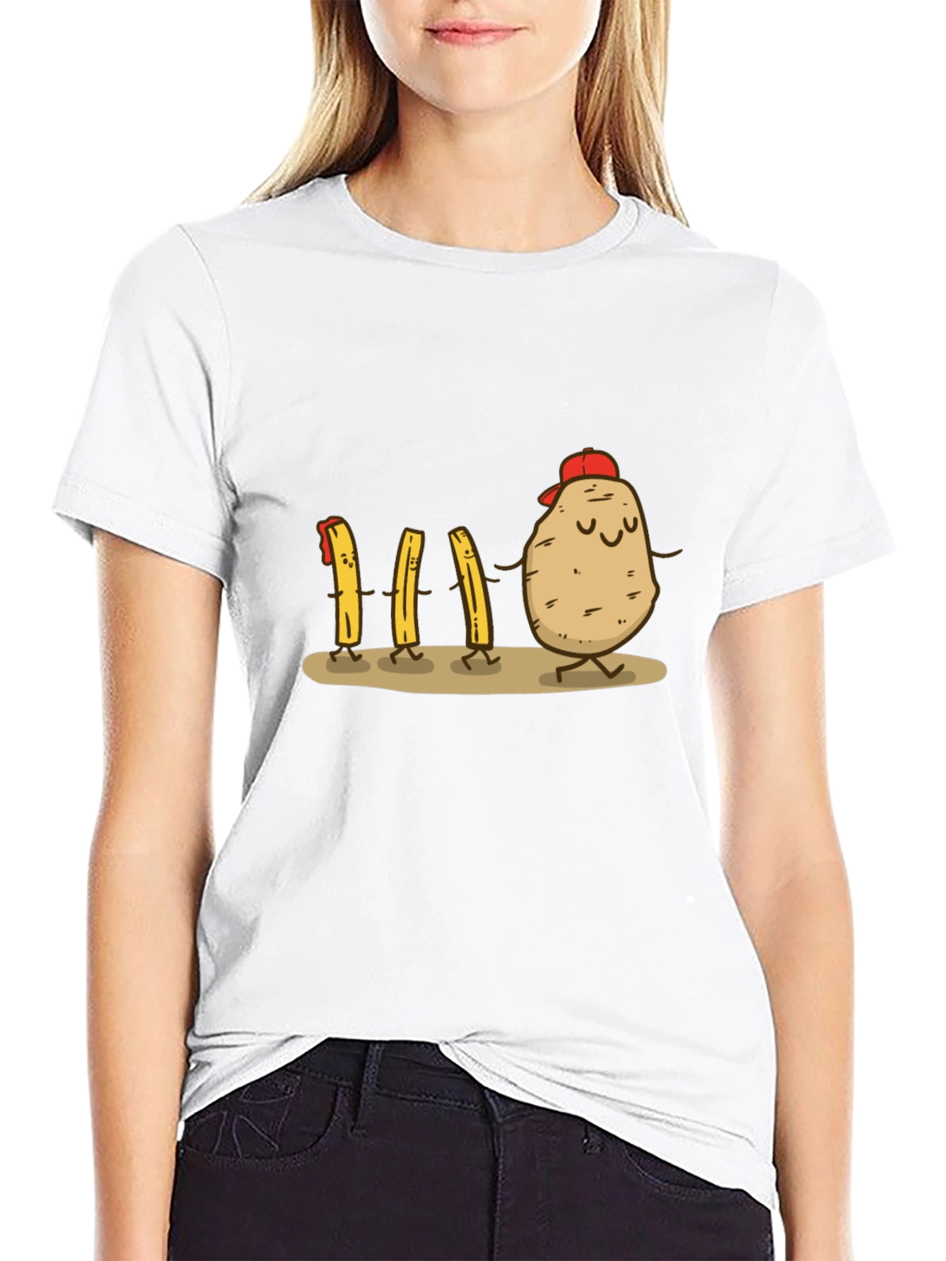 Black Funny Potato & Fries Graphic T-Shirt view 9