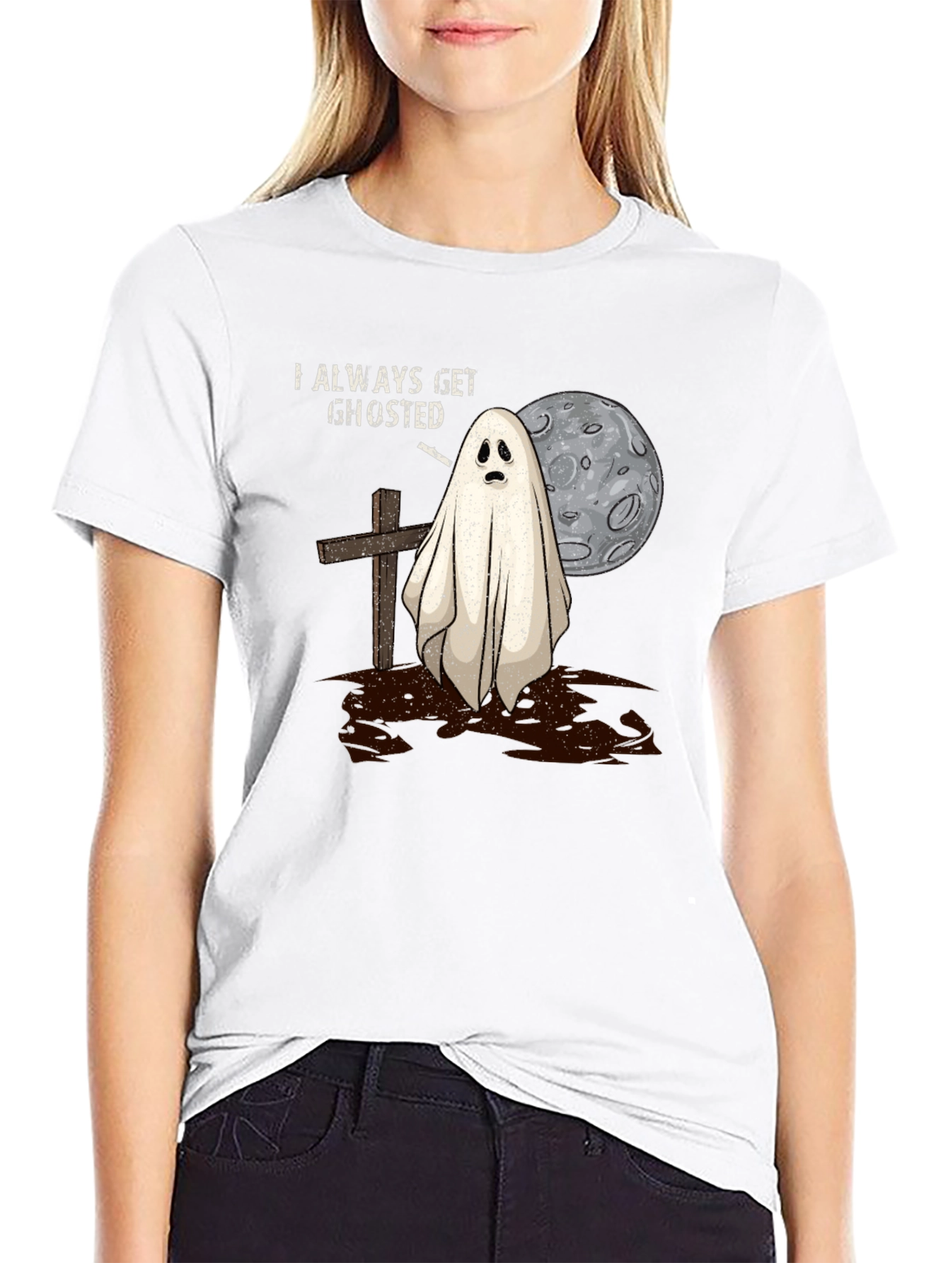 Black Always Get Ghosted Tee - Halloween Humor T-Shirt view 9