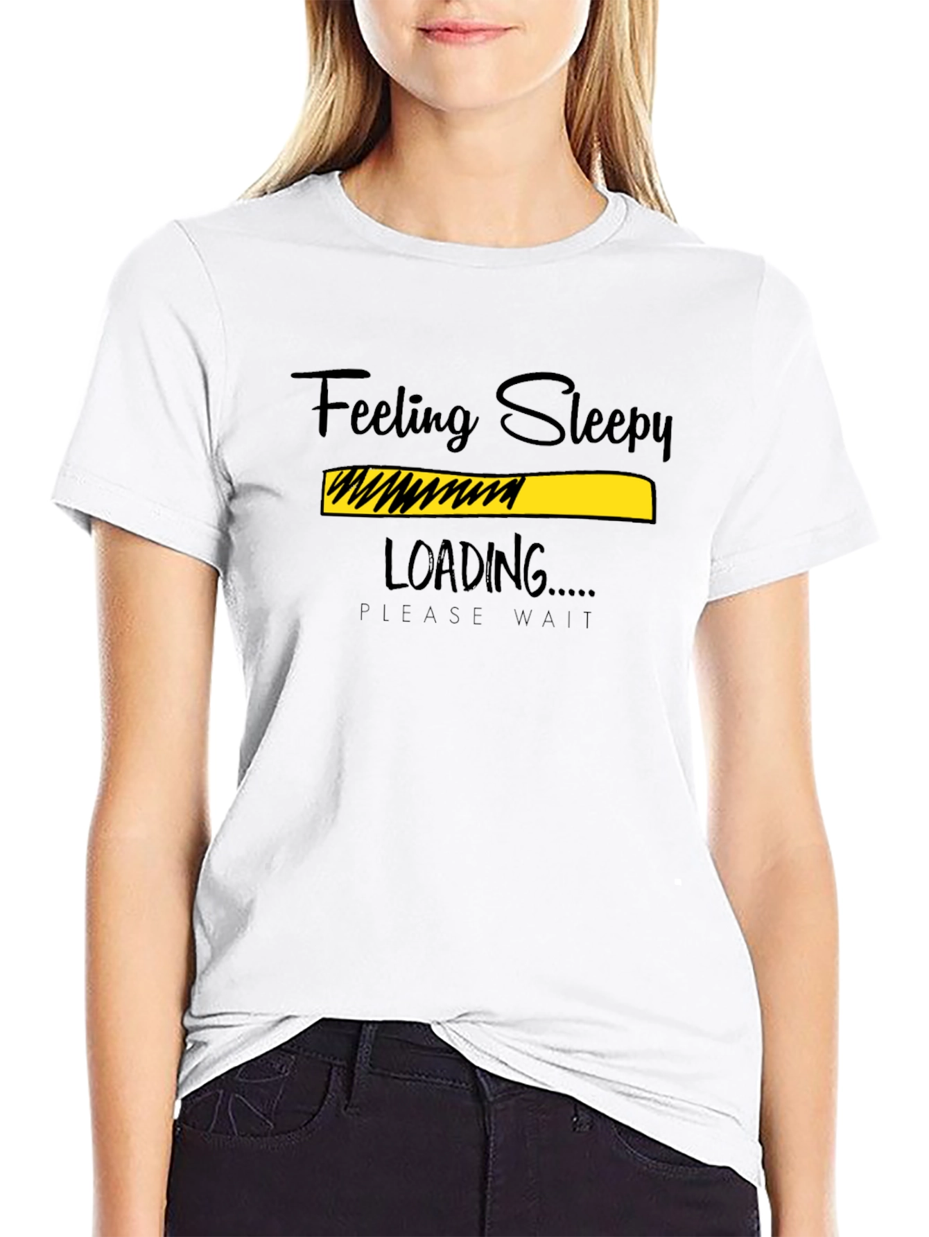 Black Feeling Sleepy Loading Graphic T-Shirt view 9