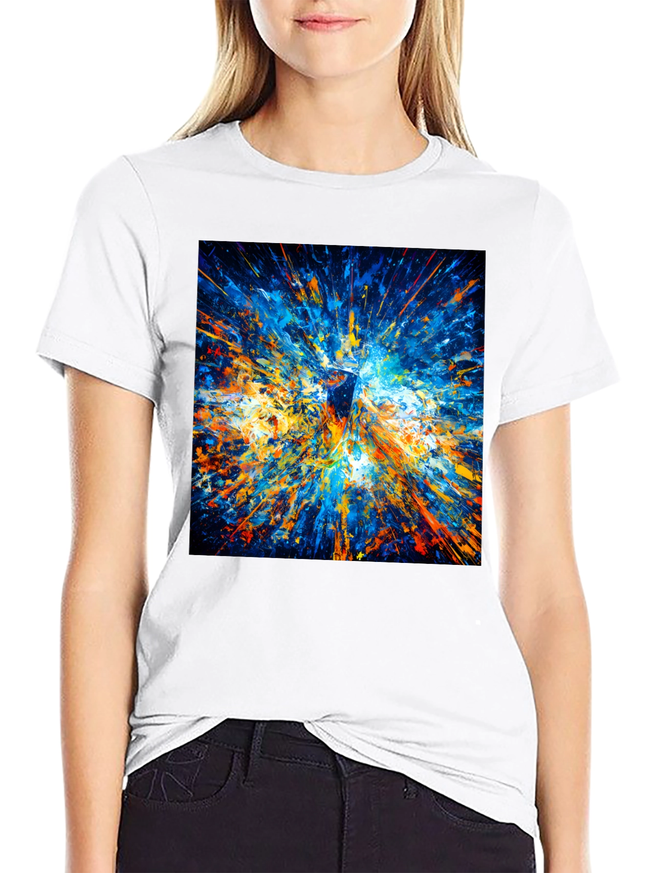 Black Abstract Explosion Art Men's Black T-Shirt view 9