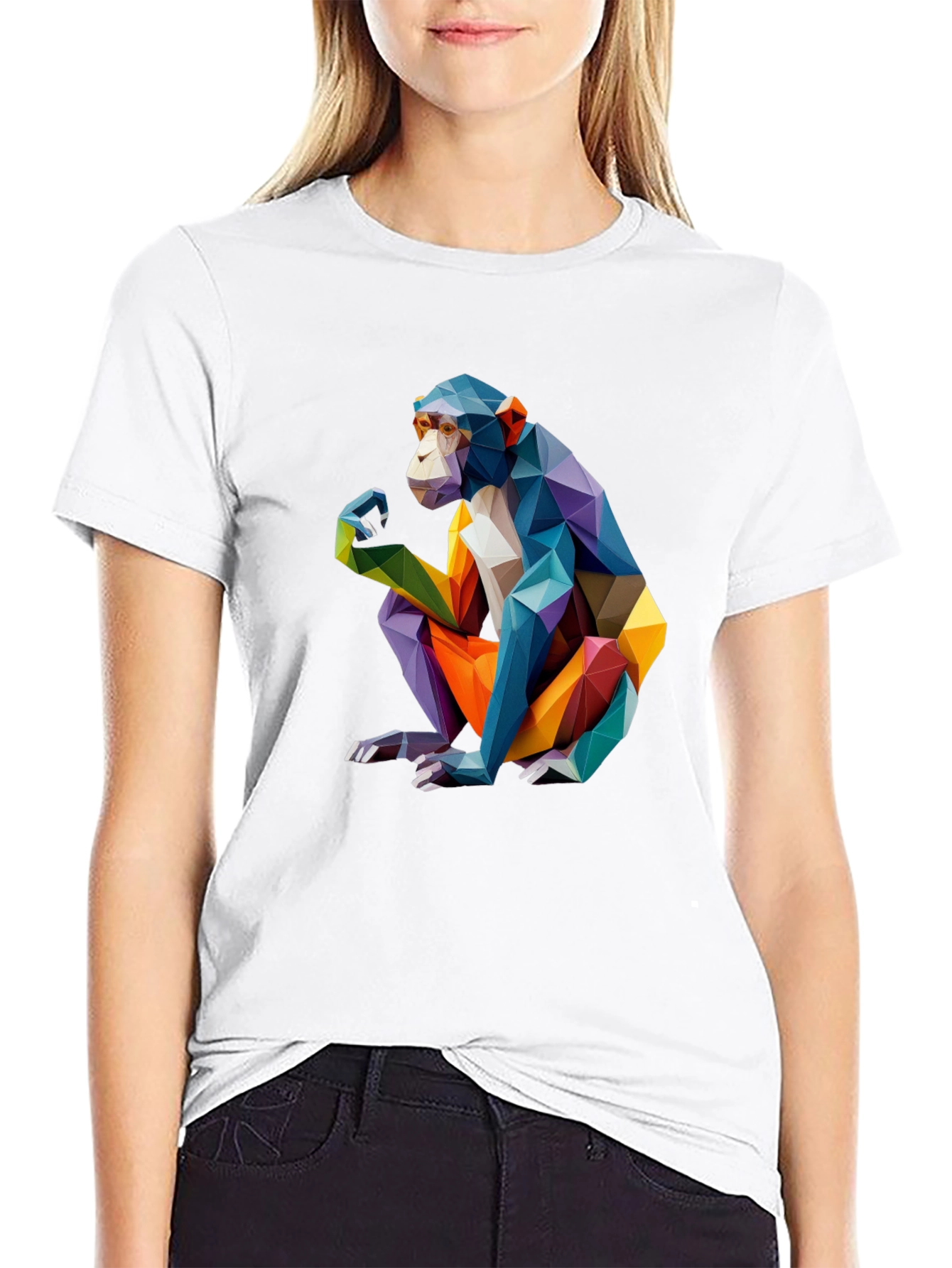 Black Geometric Monkey Graphic Black T-Shirt view 9