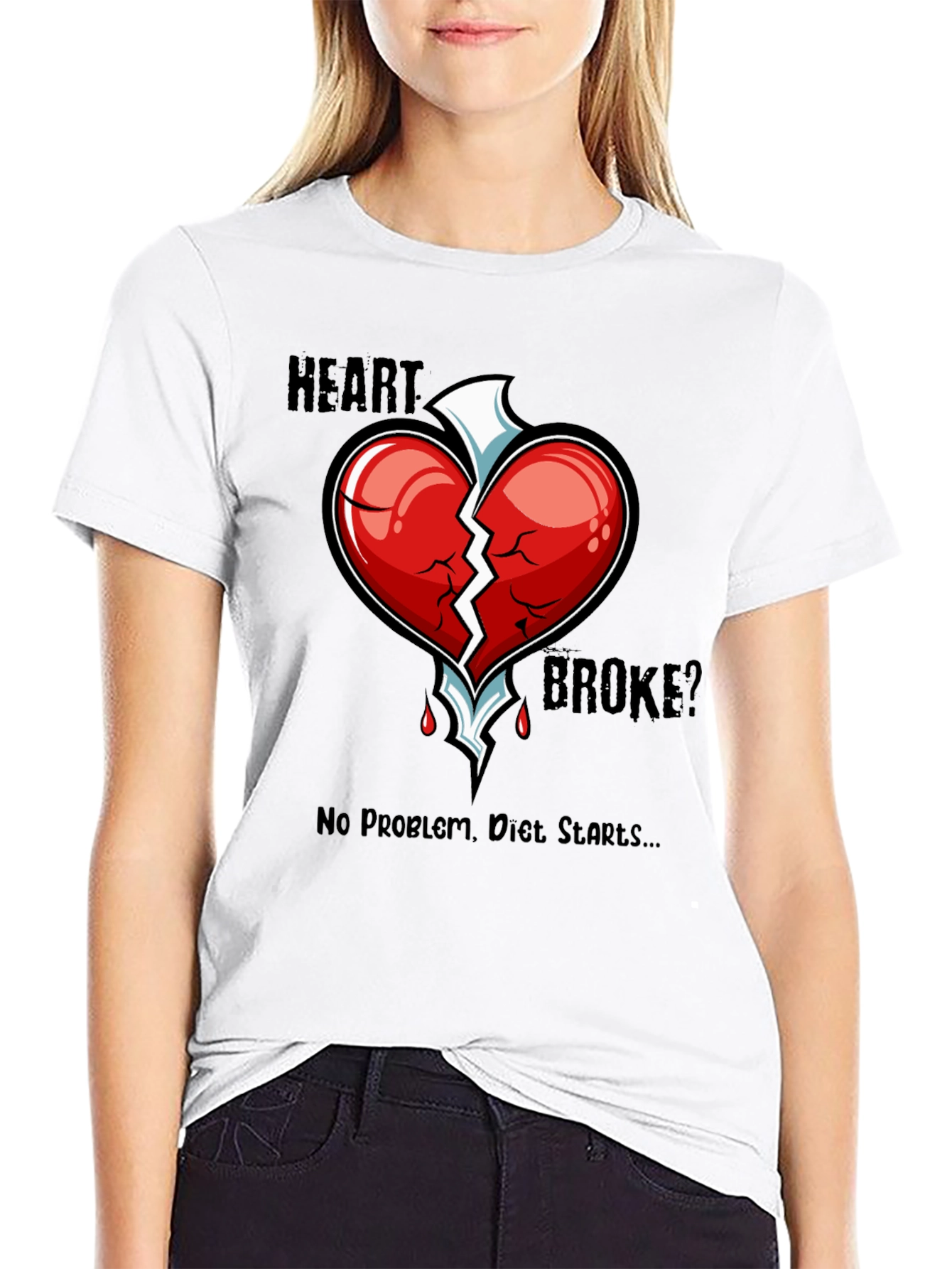Black Heart Broke? Diet Starts T-Shirt - Funny Graphic Tee view 9