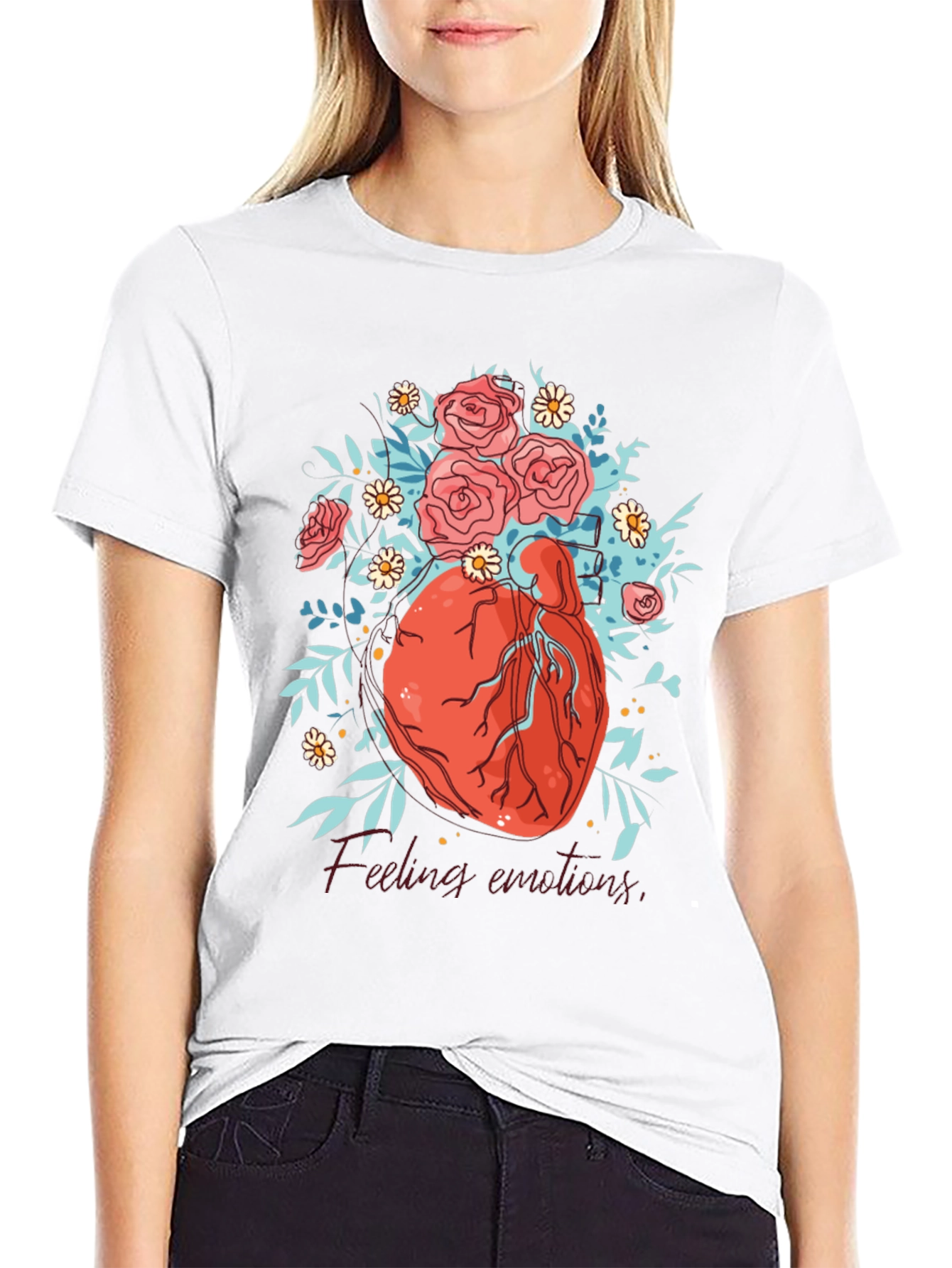 Black Floral Heart Graphic Tee - Express Your Emotions! view 9