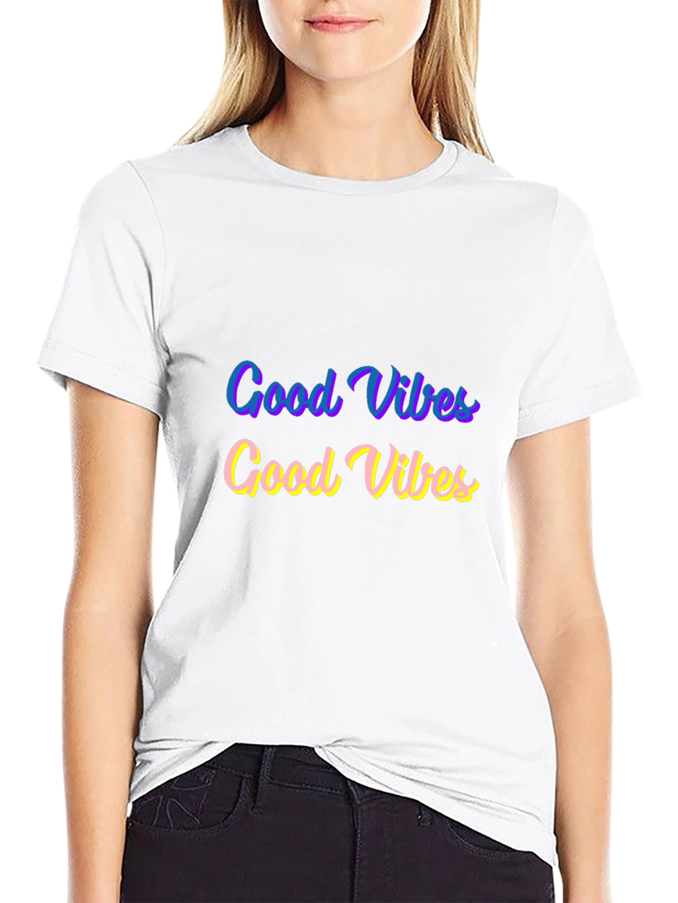 Black Good Vibes Graphic Tee - Black Cotton Comfort view 9