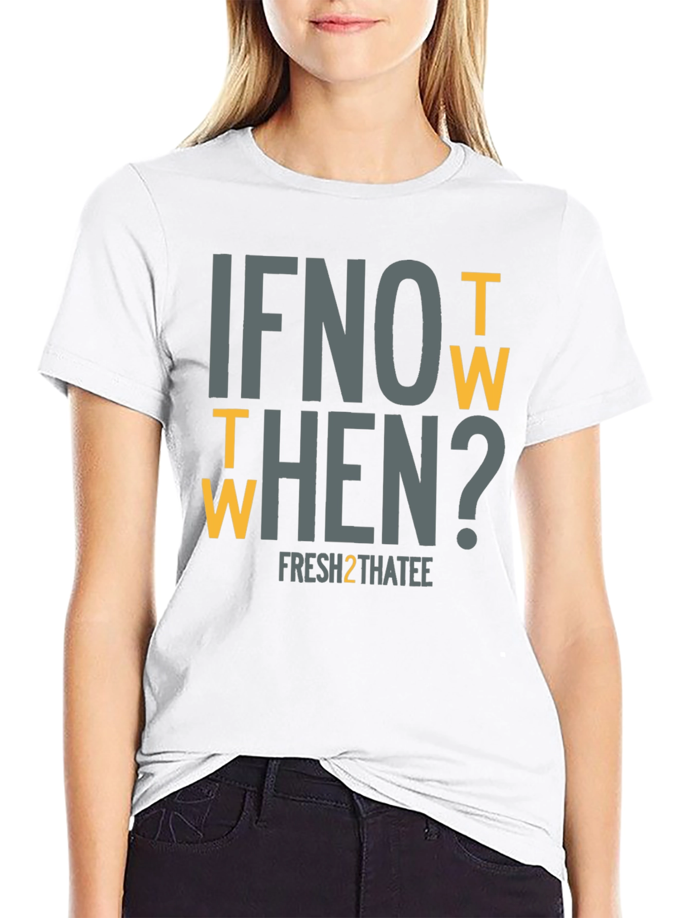 Black If Not Now Then When? Graphic T-Shirt view 9