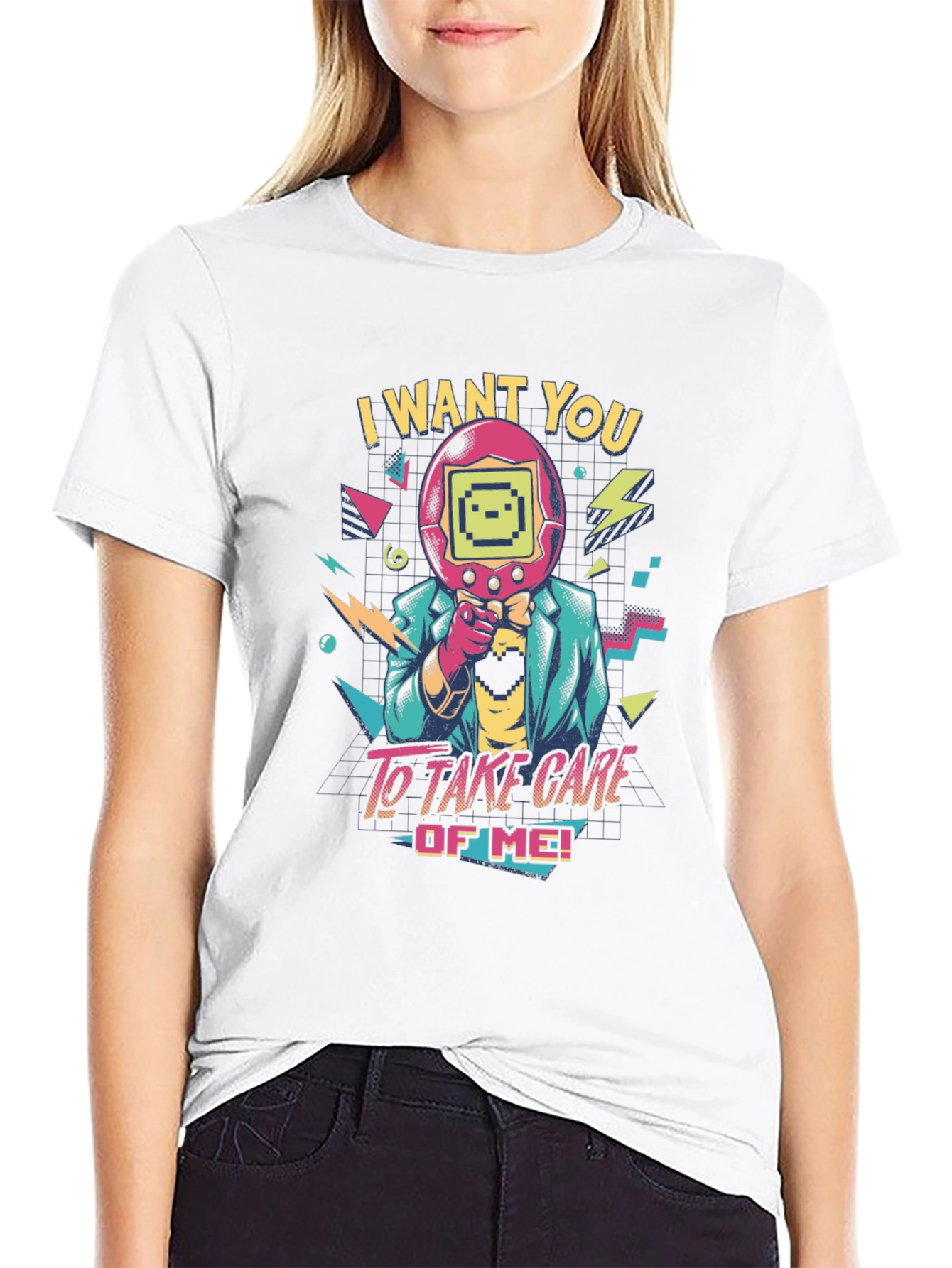 Black Retro Tamagotchi Style Graphic T-Shirt view 9