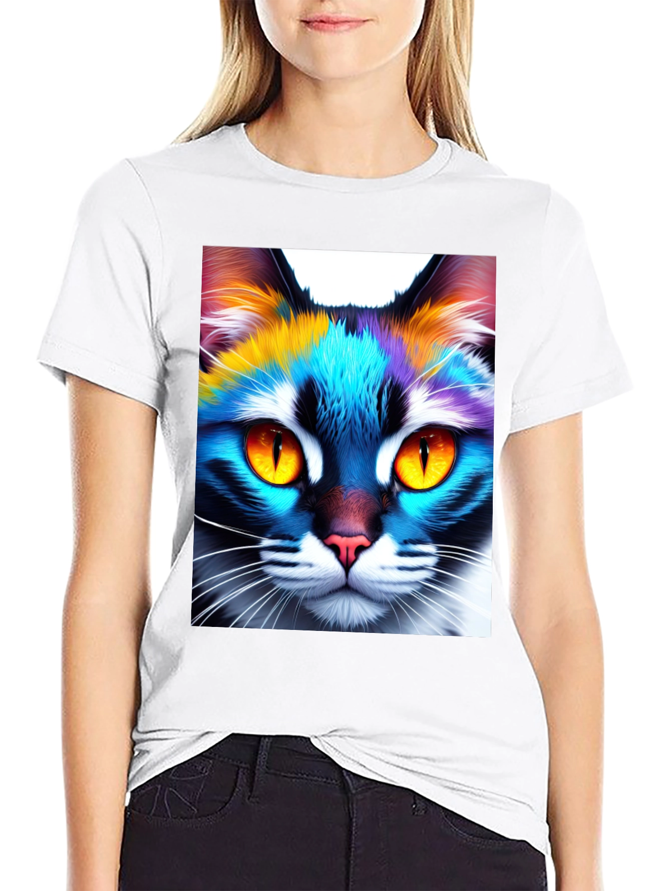 Black Colorful Cat Graphic Tee - Unique Unisex Design view 9