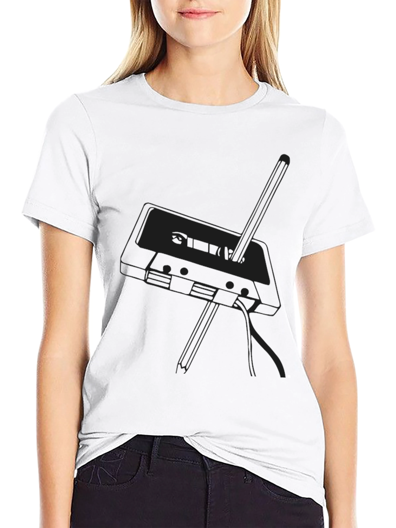 Black Retro Cassette Tape Graphic Tee - Black Cotton Blend view 9