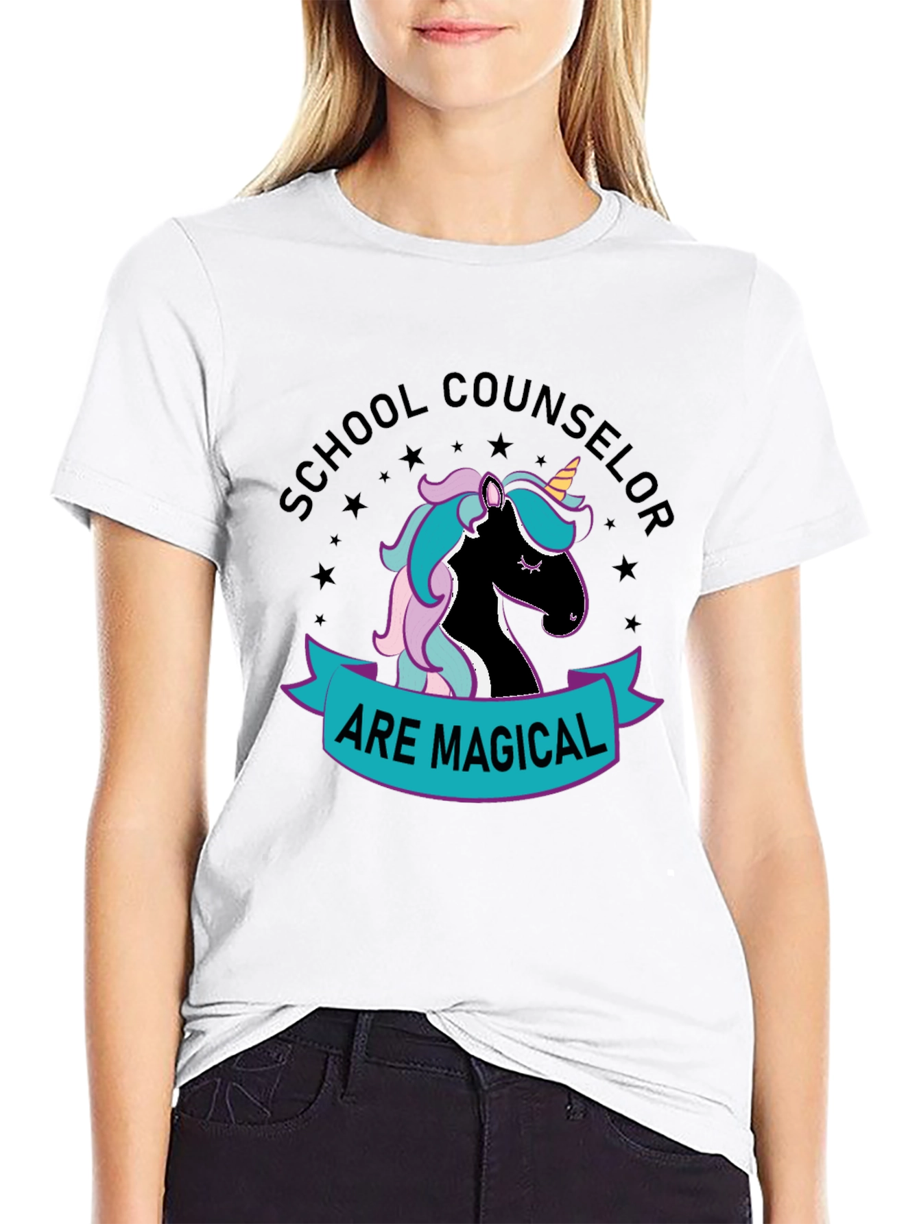 Black School Counselor Unicorn T-Shirt view 9