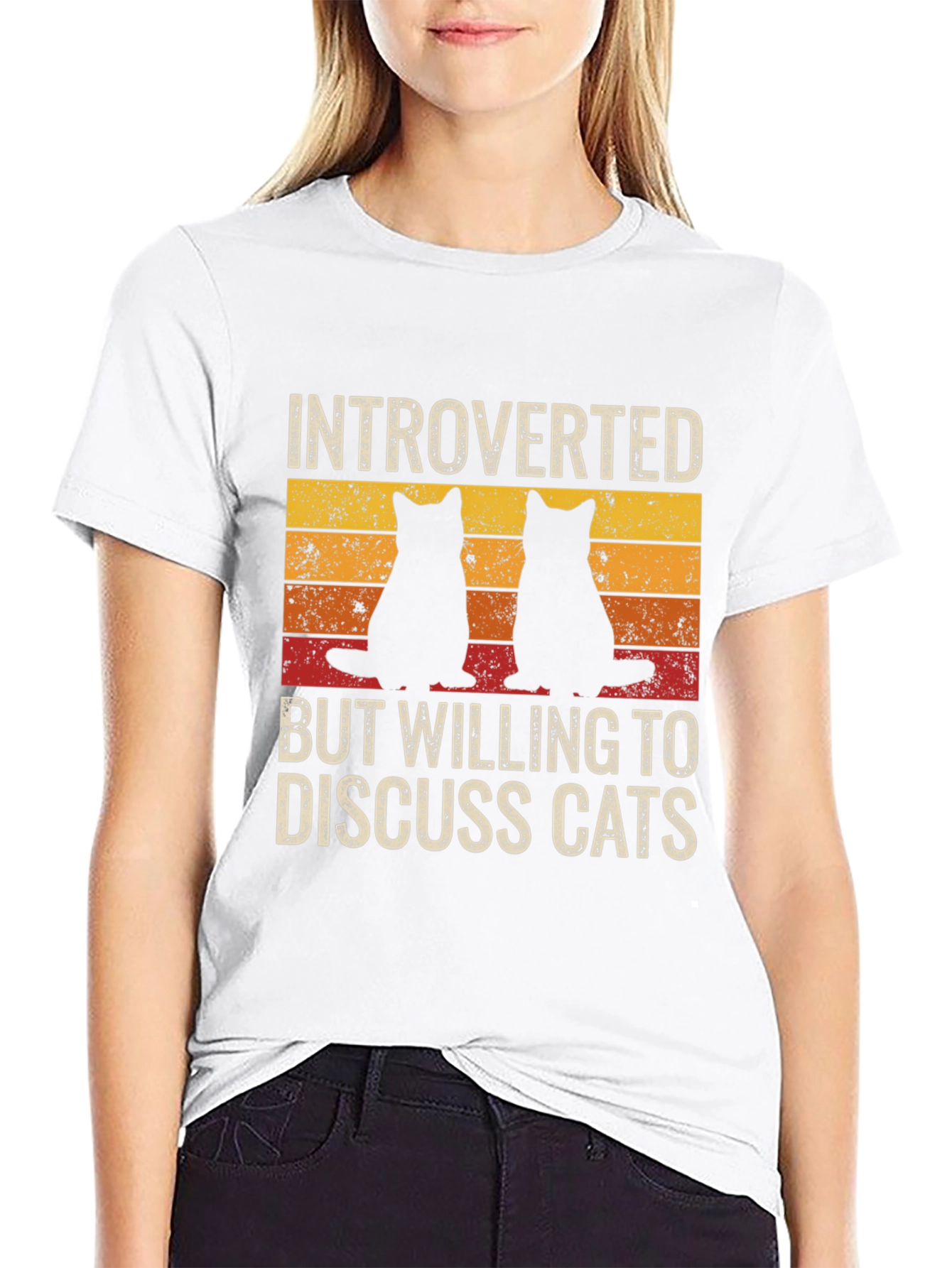 Black Introverted Cat Lover T-Shirt - Novelty Design view 9