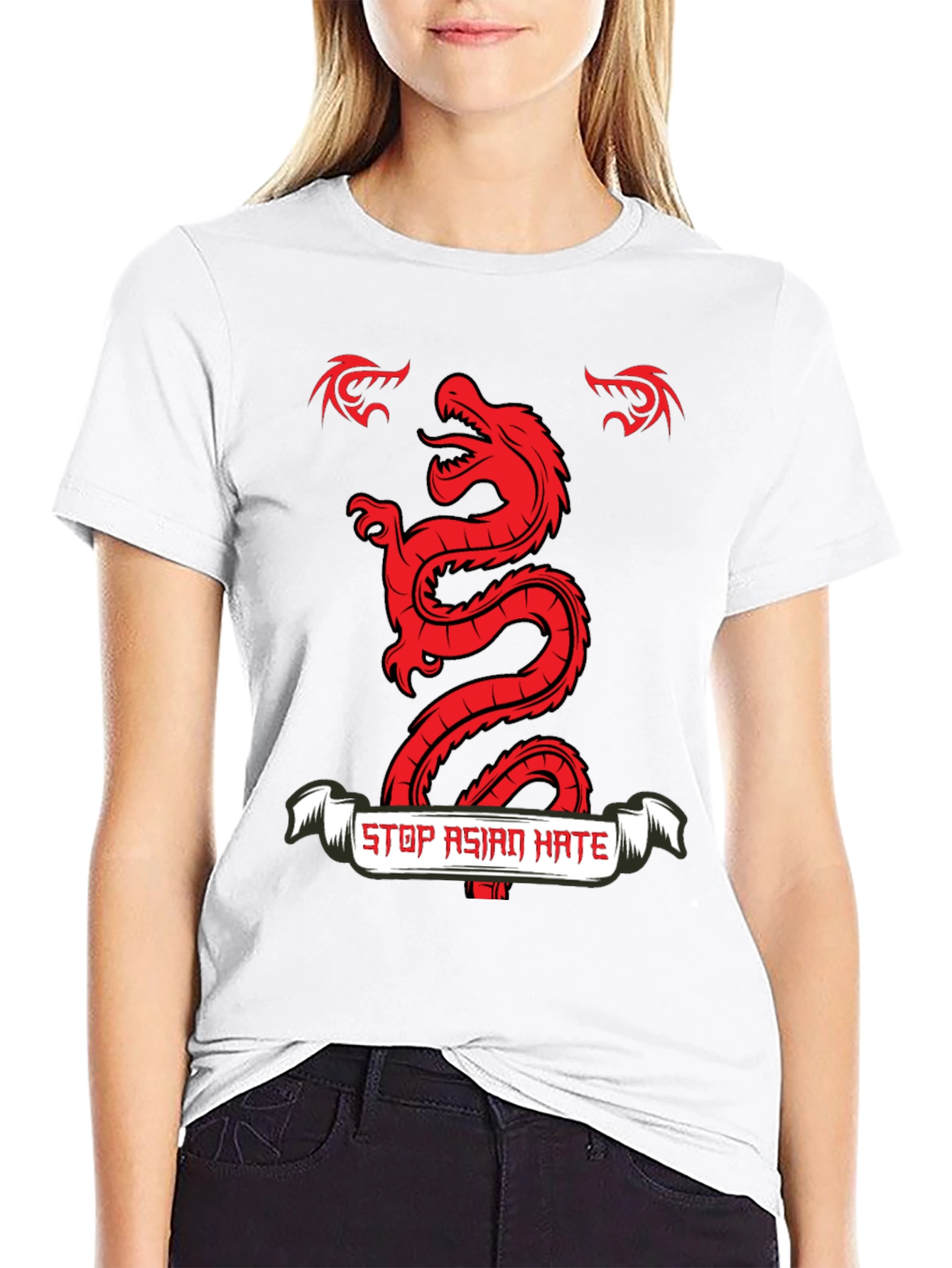 Black Stop Asian Hate Dragon Graphic Tee view 9
