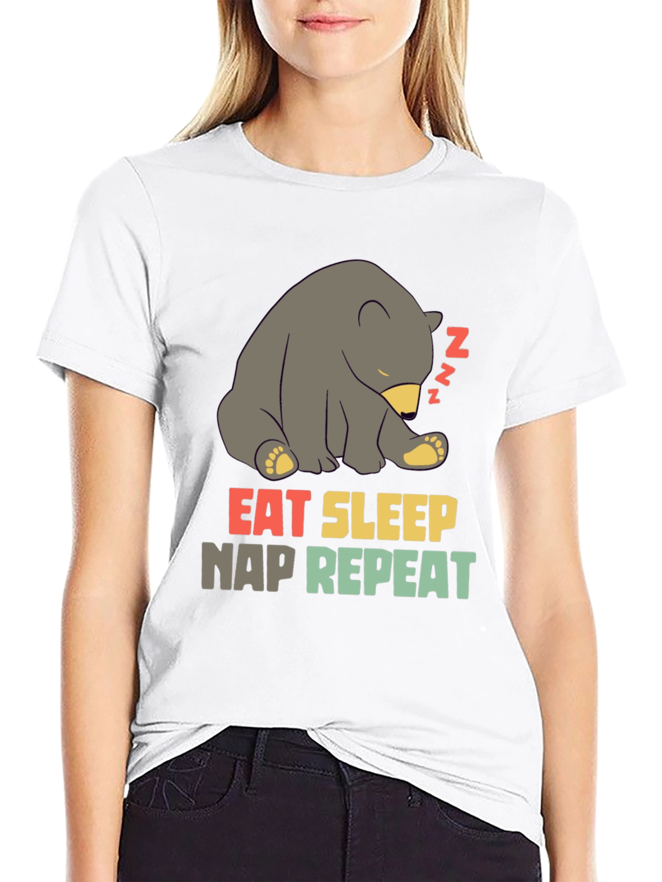 Black Eat Sleep Nap Repeat Bear T-Shirt view 9