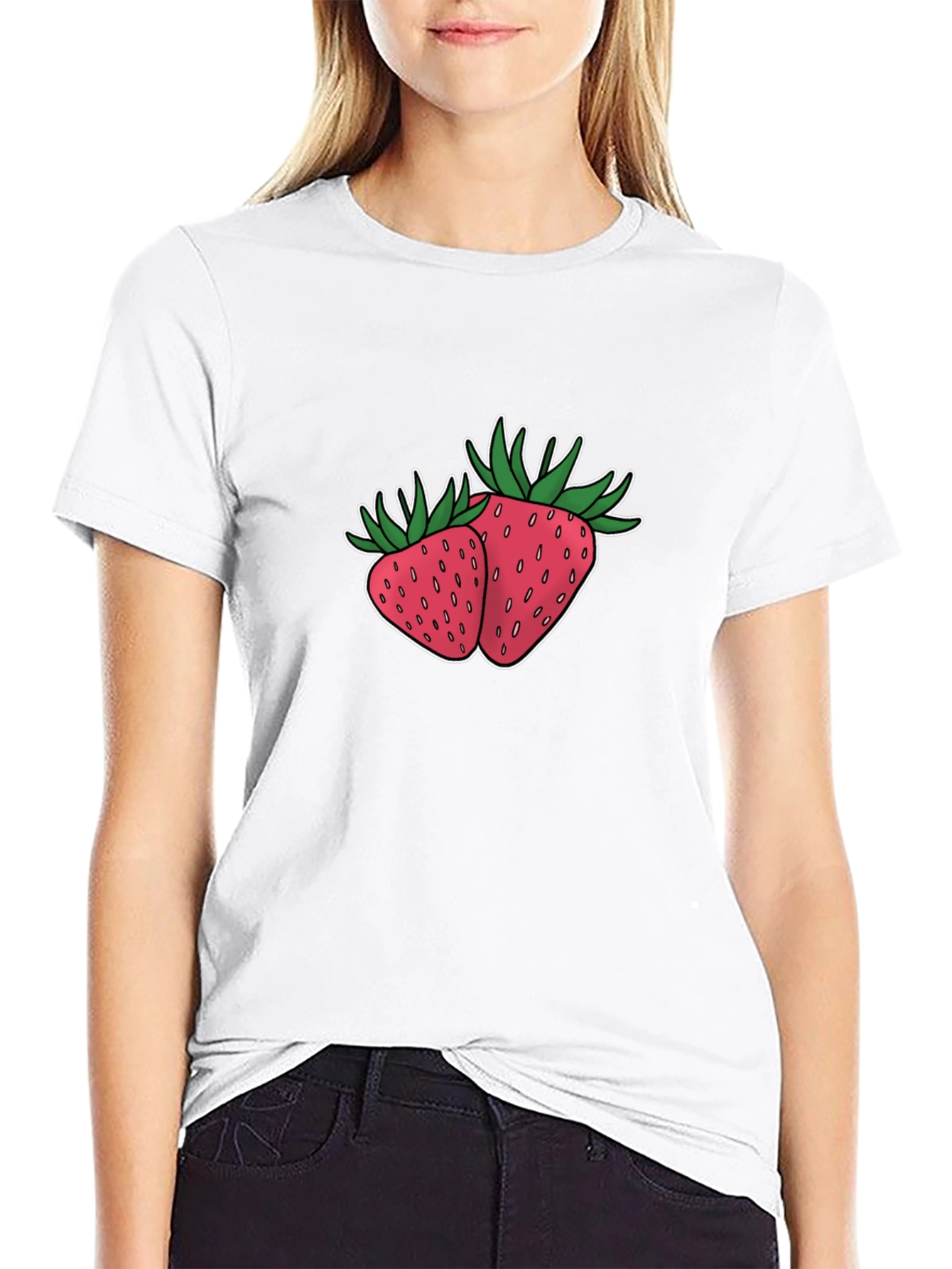 Black Strawberry Design Black T-Shirt view 9