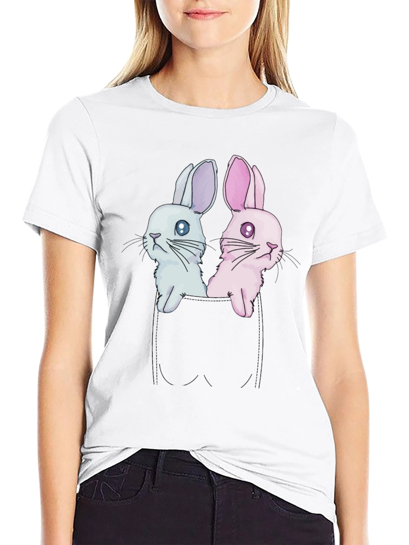 Black Cute Bunny Pocket Tee - Adorable Graphic T-Shirt view 9