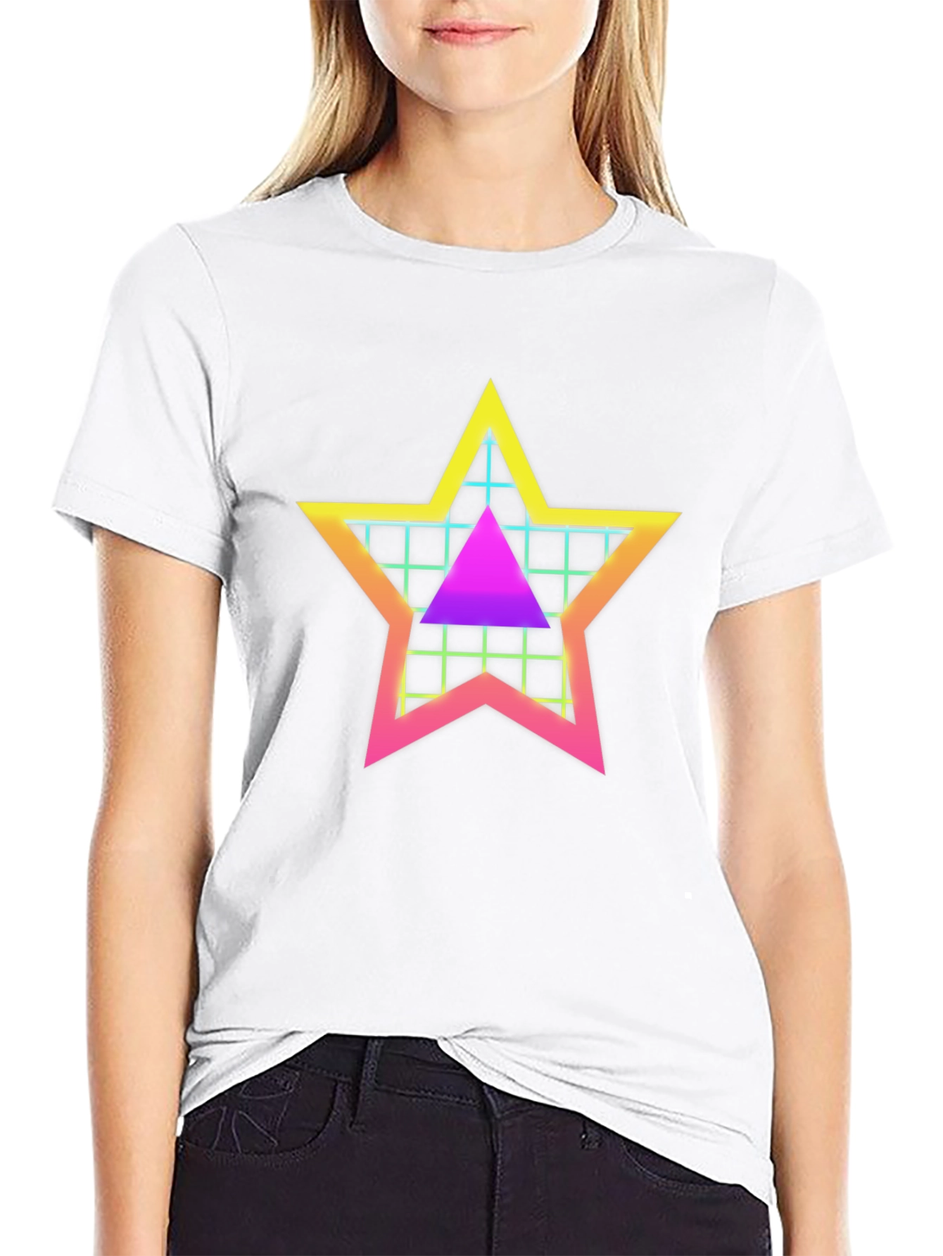 Black Retro Star Grid T-Shirt - 80s Style Graphic Tee view 9