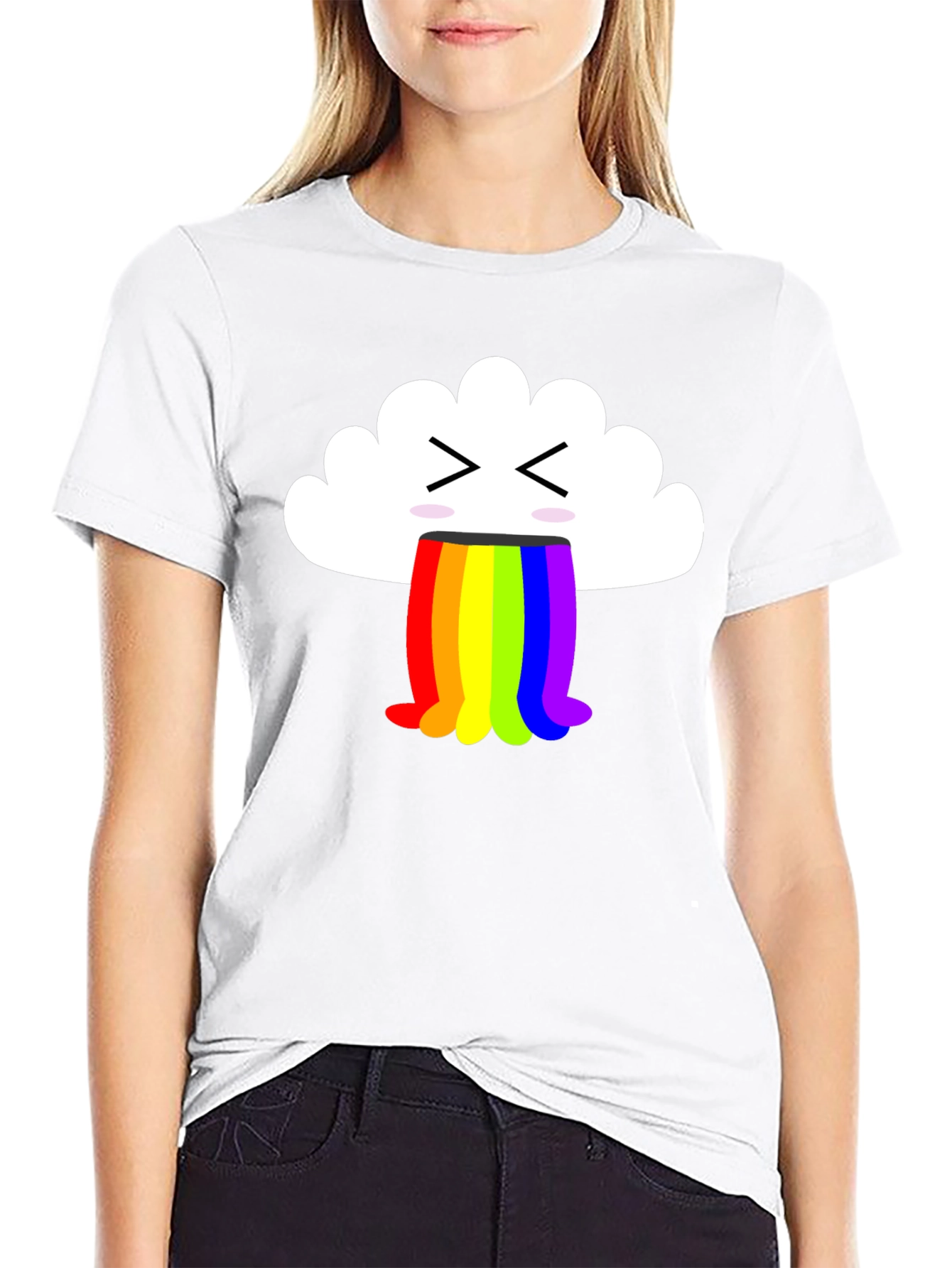 Black Funny Cloud Vomiting Rainbow T-Shirt - Black view 9