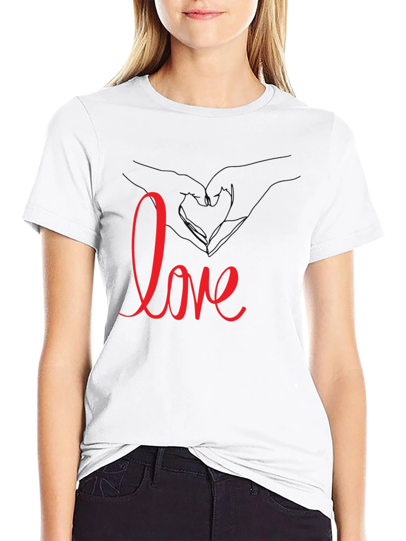 Black Love Heart Hands Graphic Tee - Black Casual T-Shirt view 9
