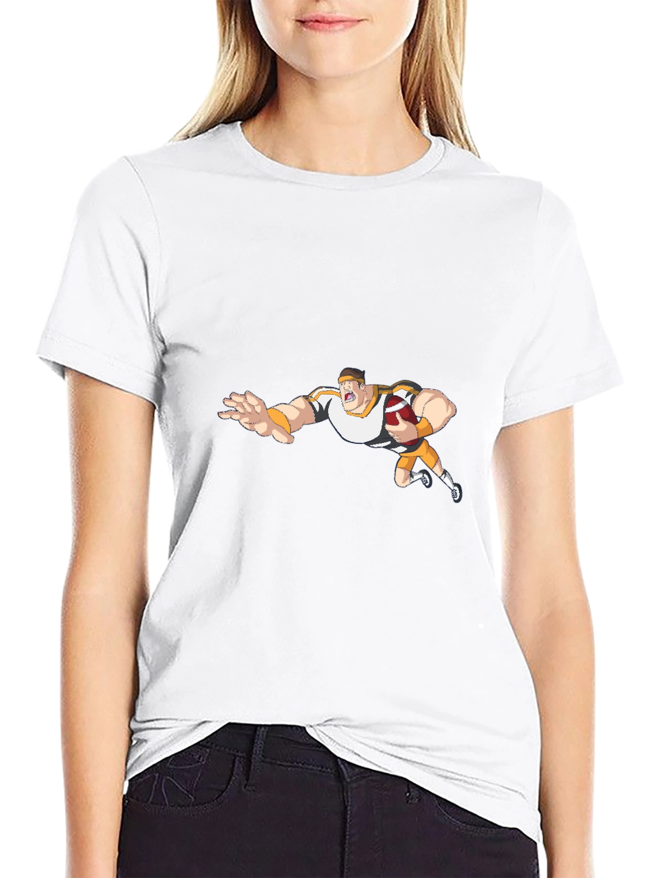 Black Cartoon Football Player Black T-Shirt view 9
