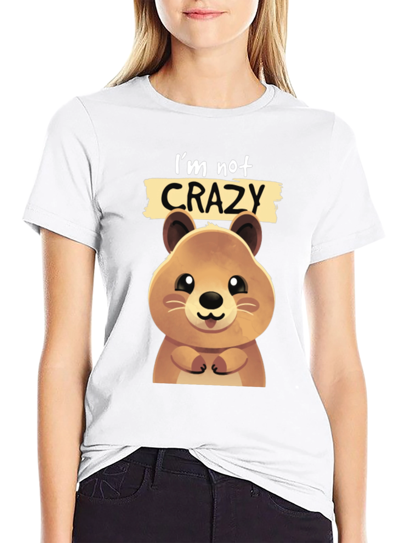 Black Cute Quokka 'I'm Not Crazy' Graphic T-Shirt view 9