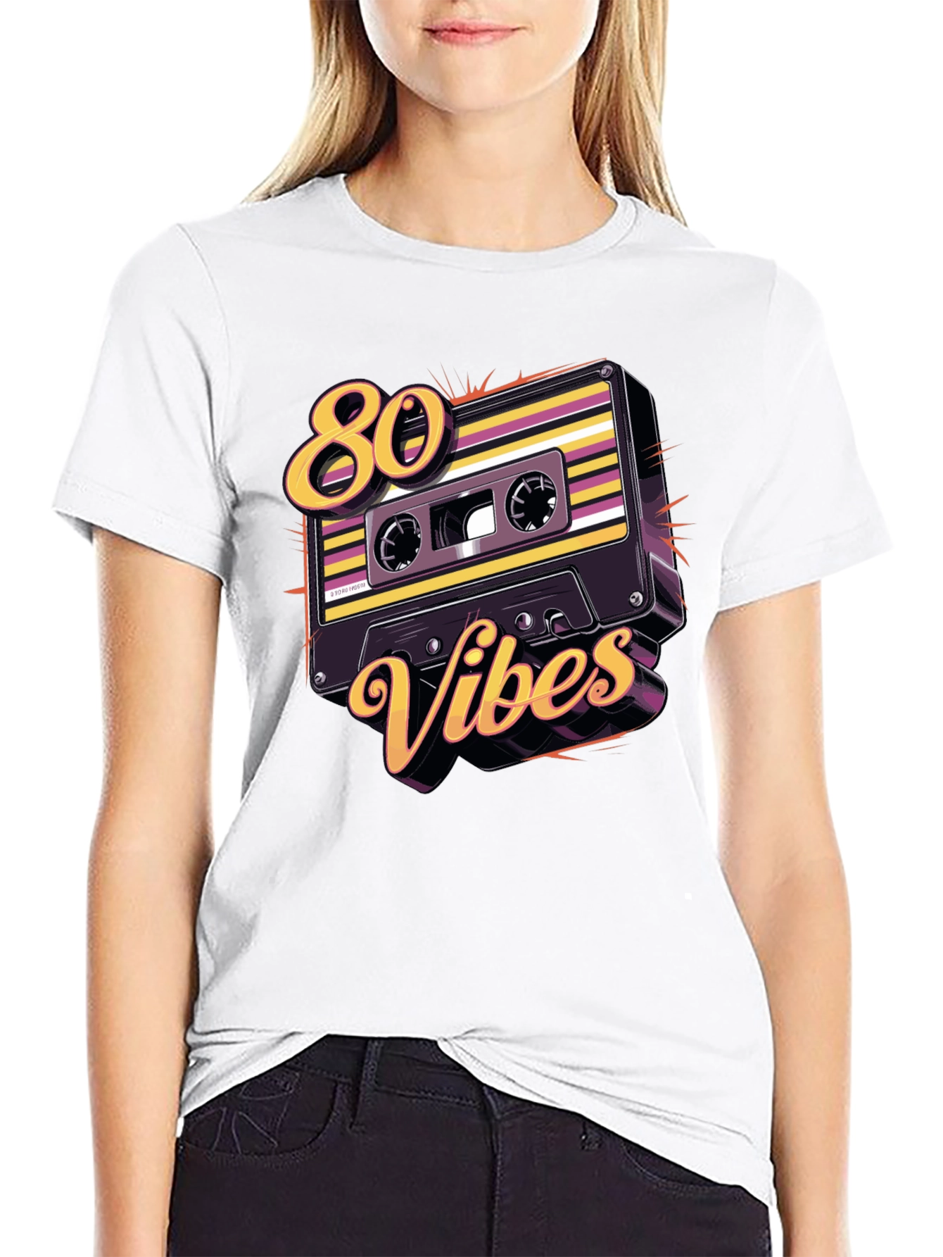 Black Retro 80s Vibes Cassette Tape Graphic Tee view 9
