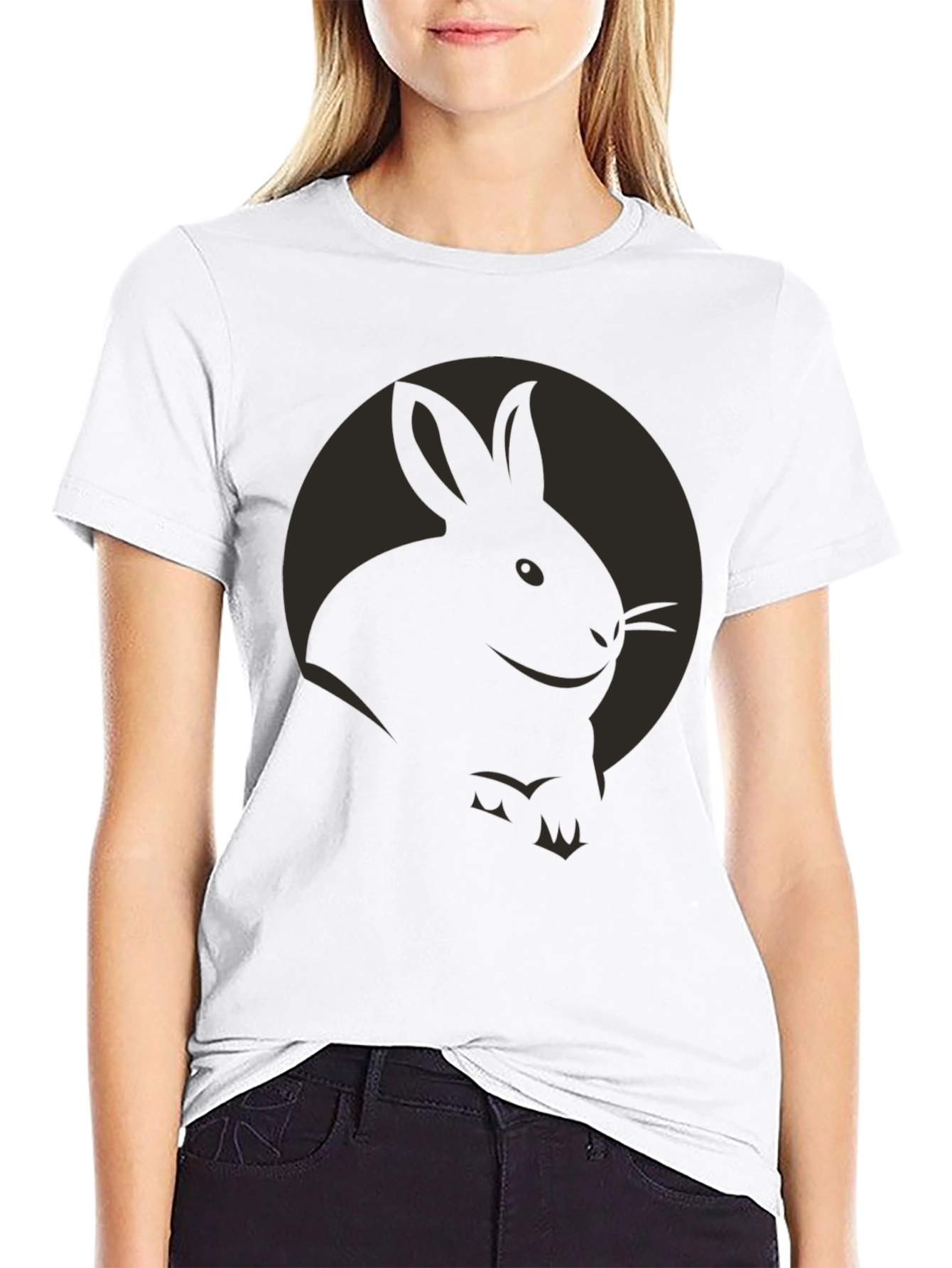 Black Rabbit Graphic Tee - Soft Black Cotton Shirt view 9