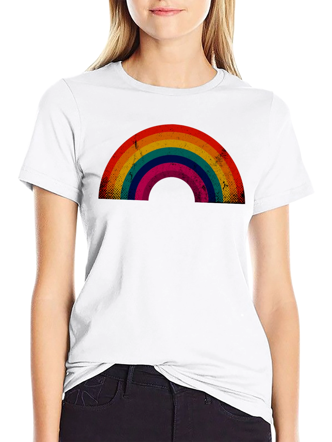 Black Retro Rainbow Graphic Tee - Black Cotton Blend view 9