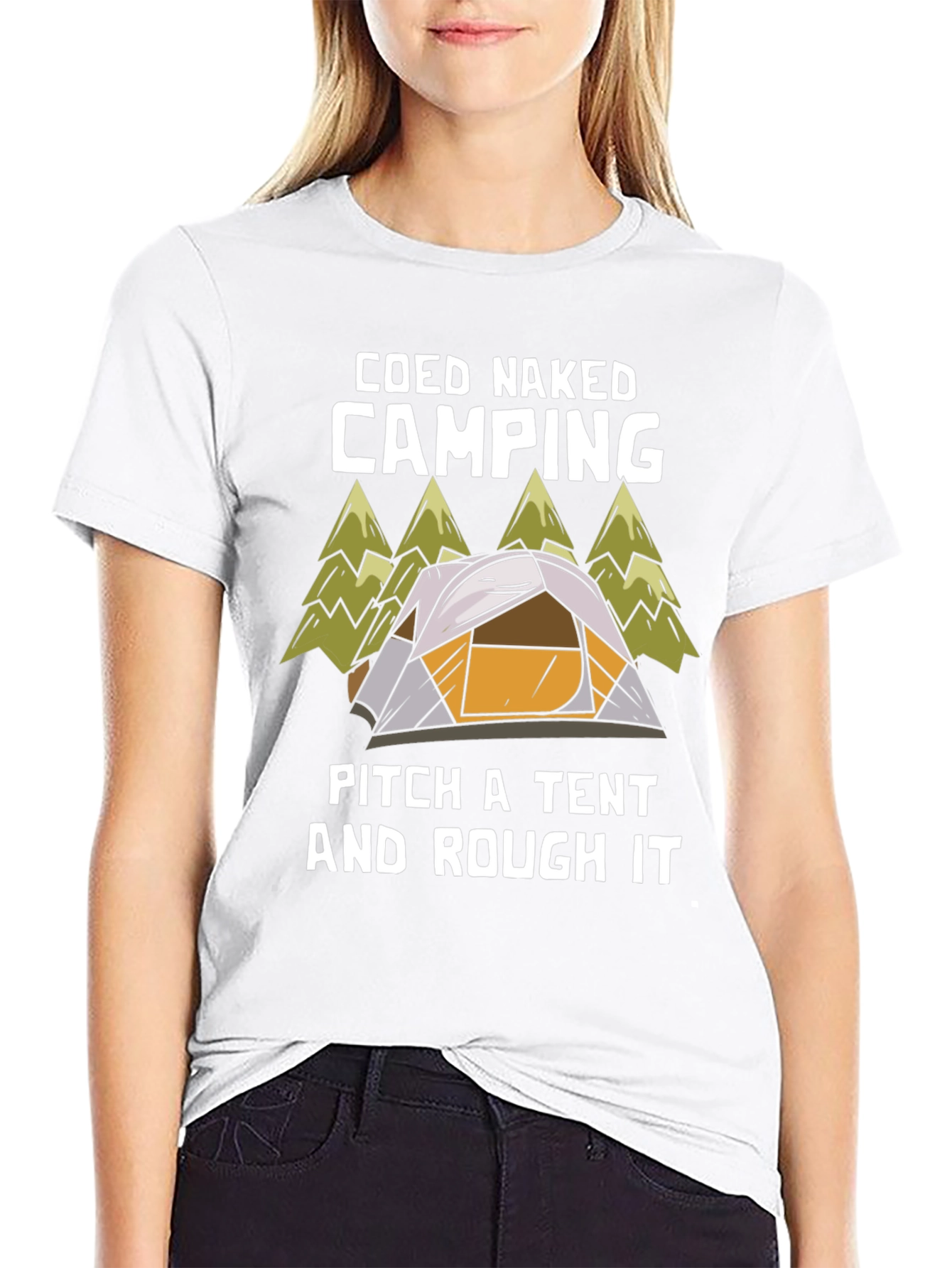 Black Coed Naked Camping T-Shirt: Pitch a Tent & Rough It! view 9