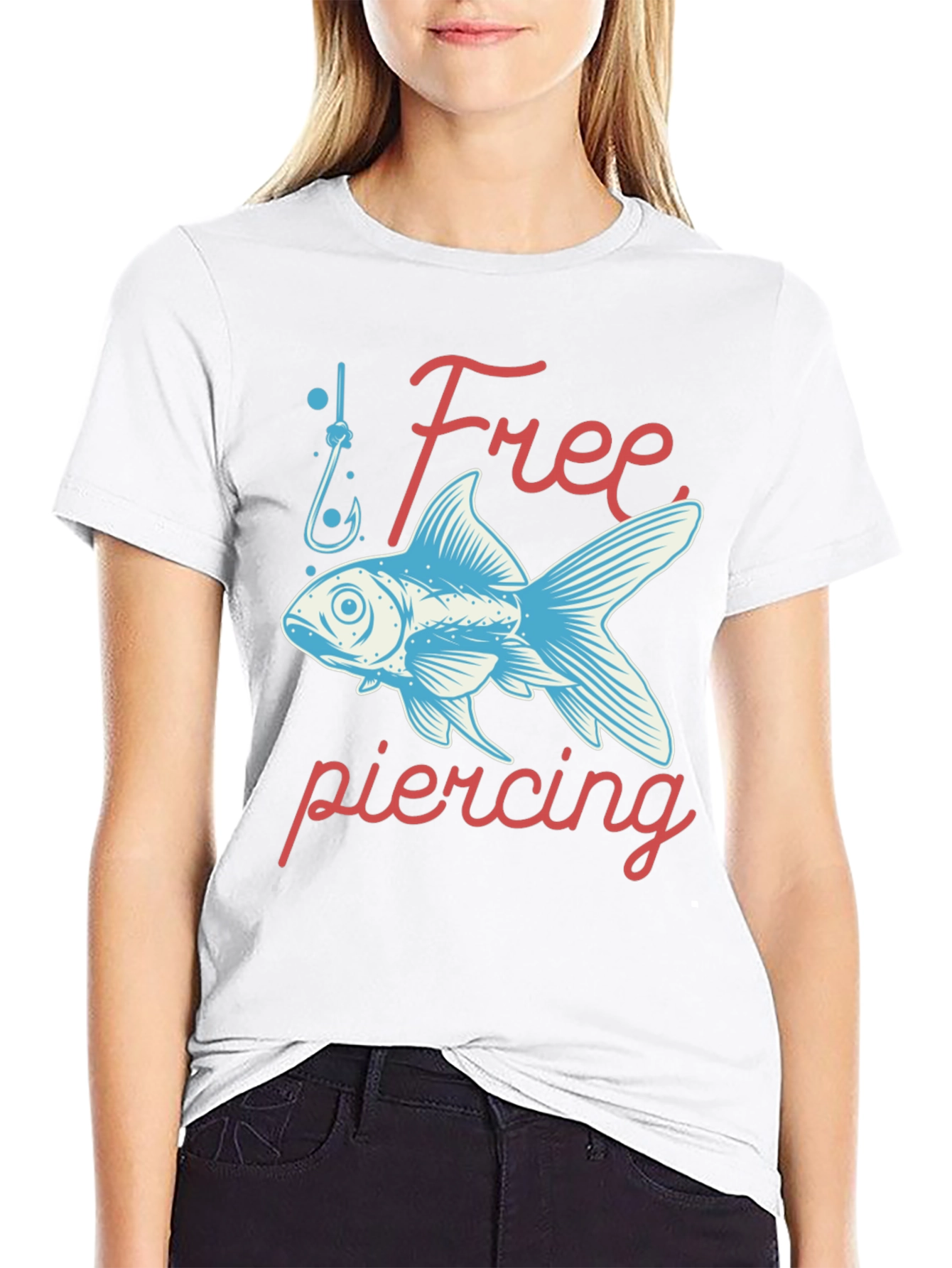 Black Free Piercing Fish Graphic Tee - Black Cotton T-Shirt view 9