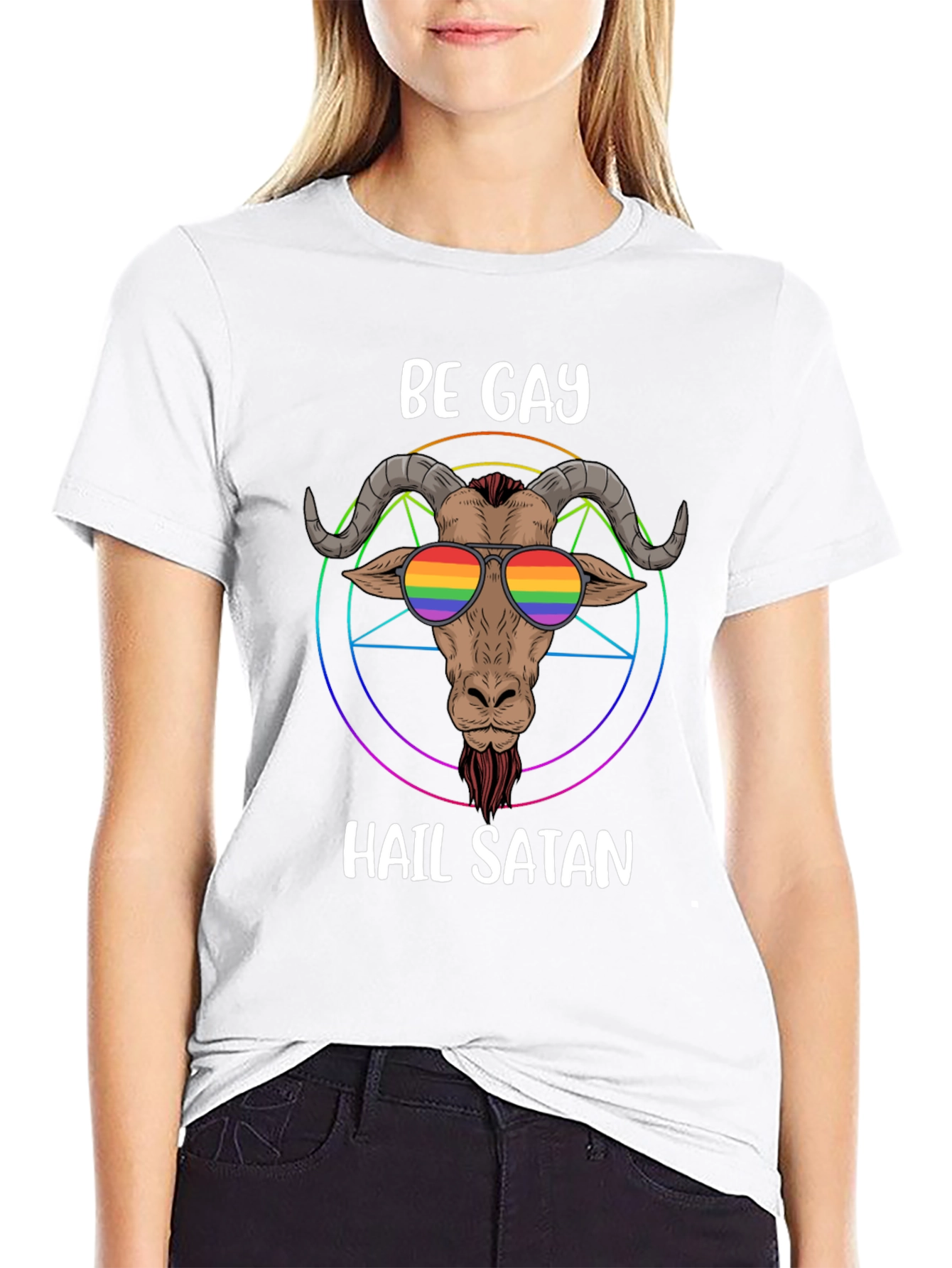 Black Be Gay Hail Satan T-Shirt view 9
