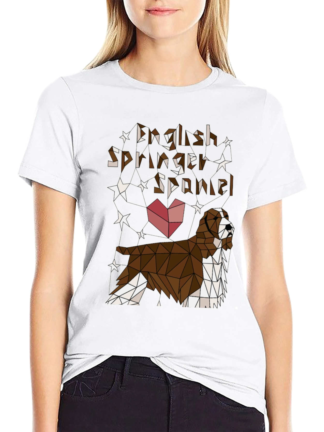 Black English Springer Spaniel Geometric T-Shirt view 9