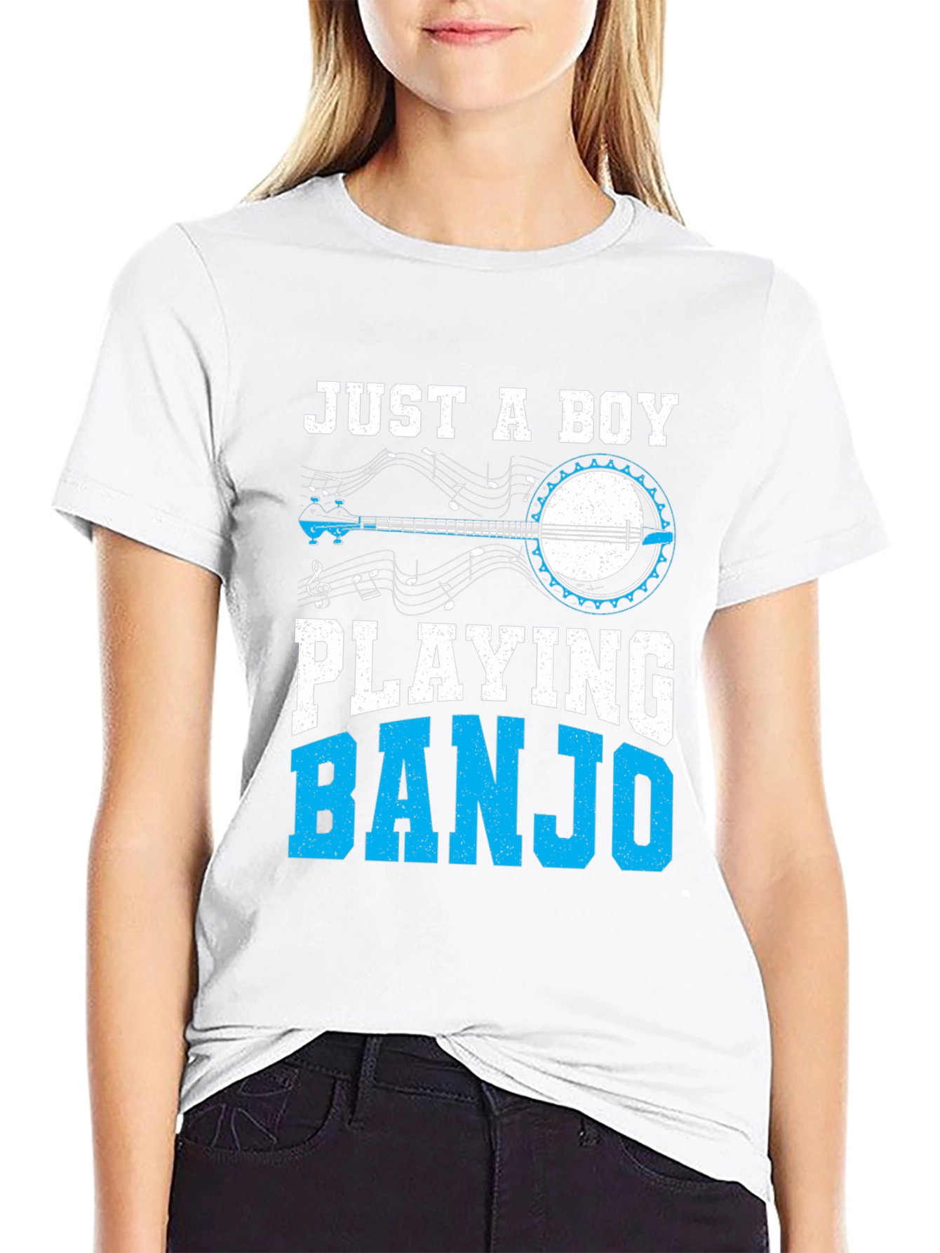 Black Just a Boy Playing Banjo T-Shirt view 9