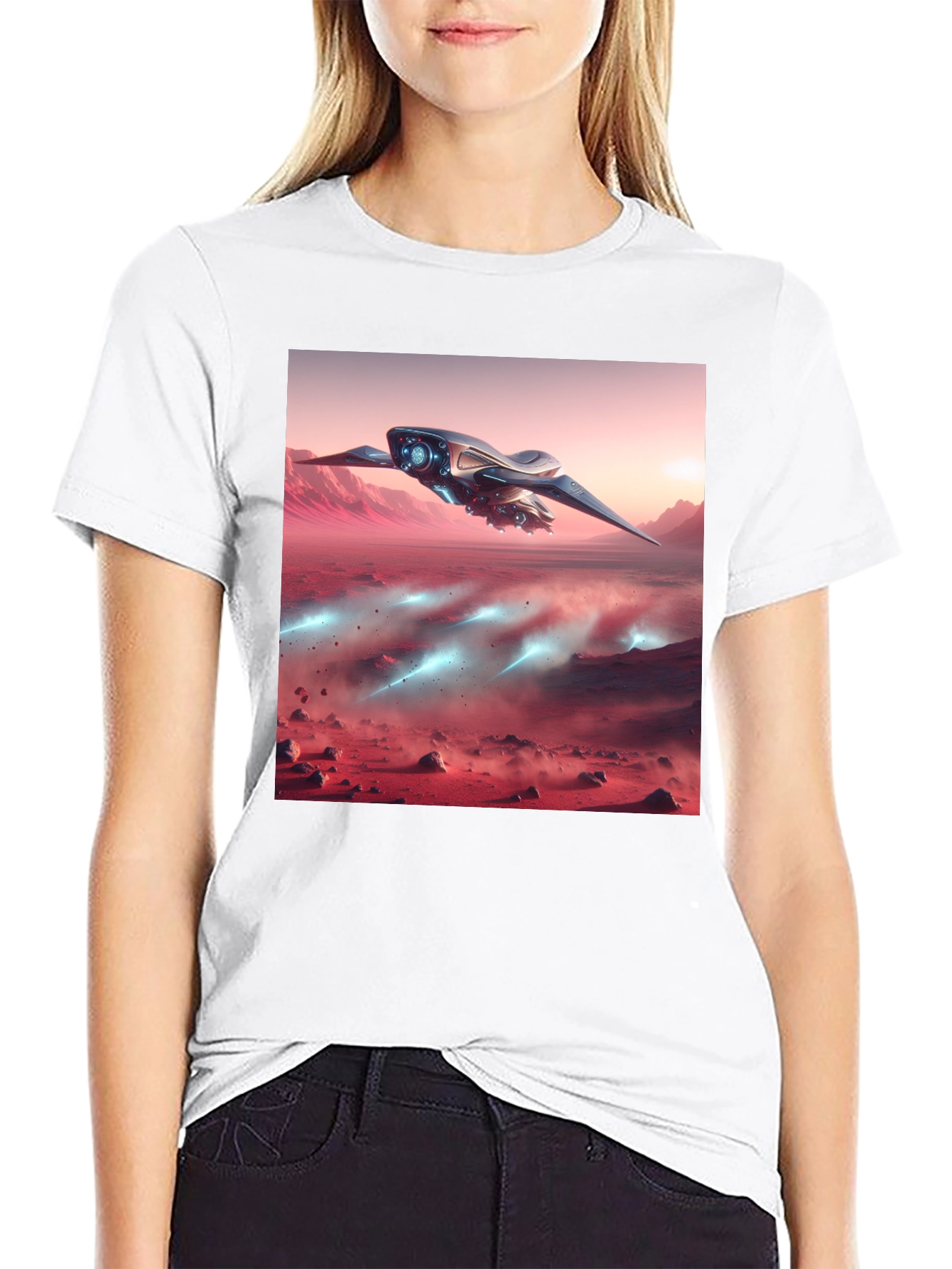 Black Sci-Fi Spaceship Graphic Tee - Black view 9
