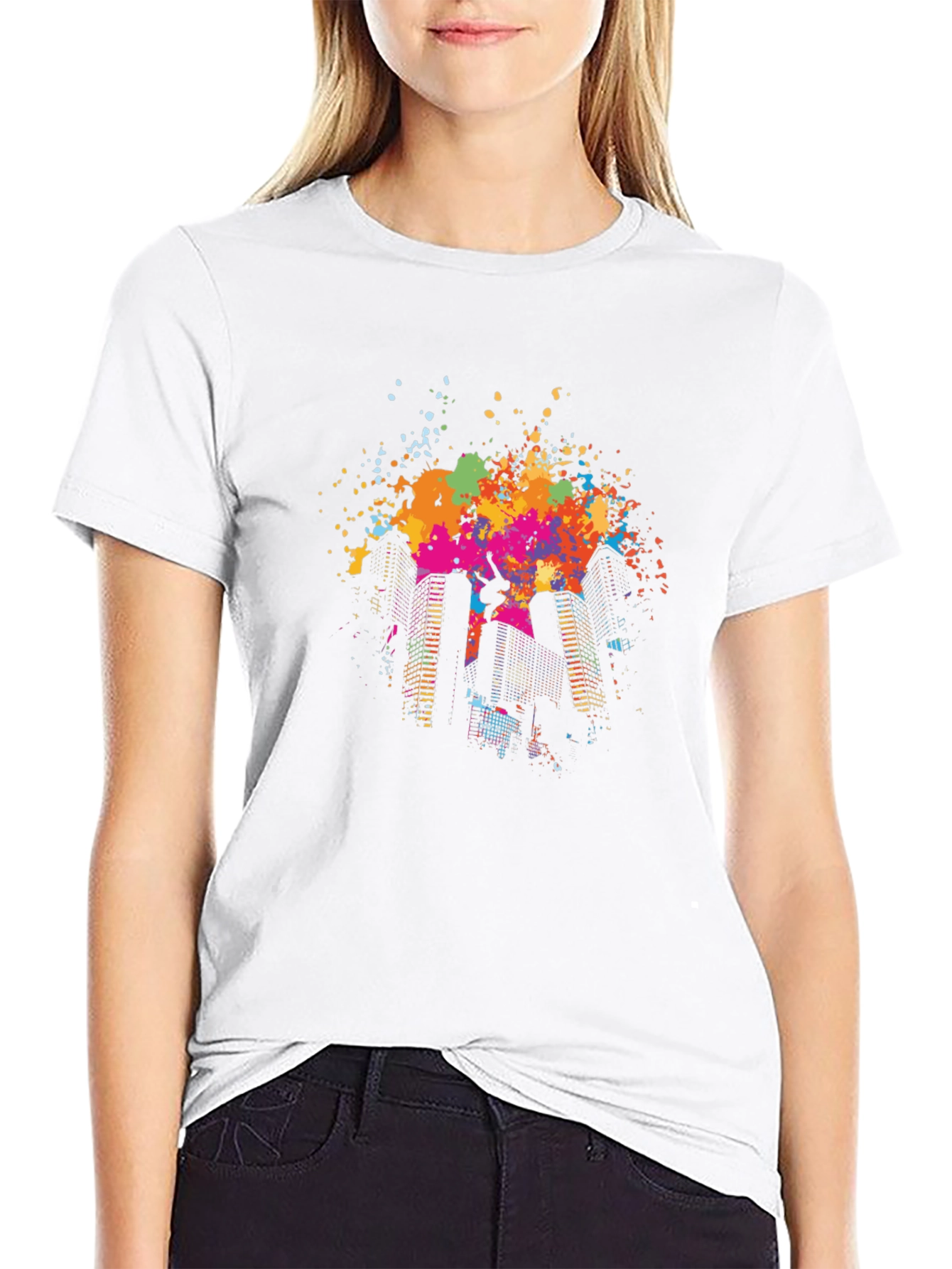 Black Urban Splash Tee - Cityscape Graffiti Style view 9