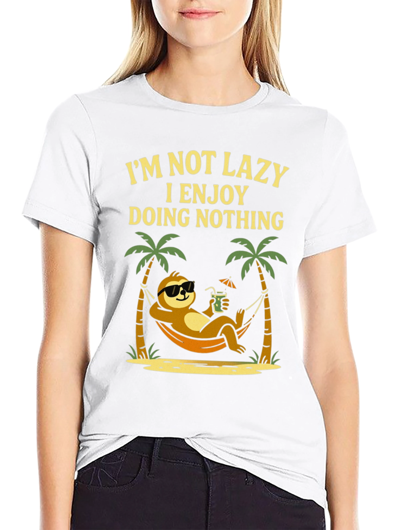 Black Lazy Sloth Beach T-Shirt - Enjoy Doing Nothing view 9