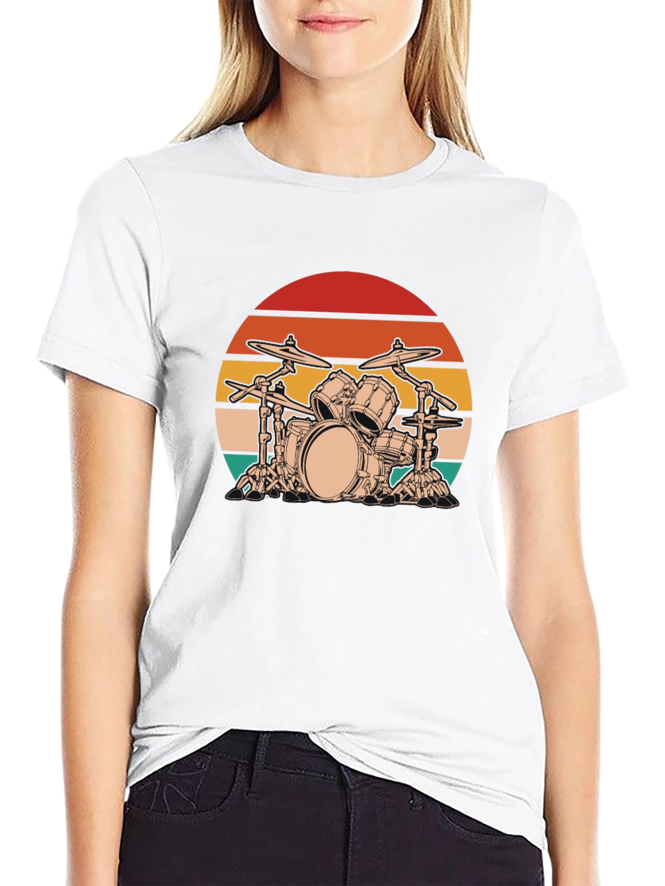 Black Retro Drum Set Graphic Tee - Black Cotton Blend view 9