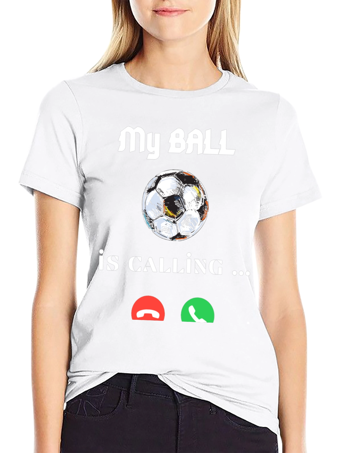 Black Funny Soccer Ball Calling T-Shirt view 9