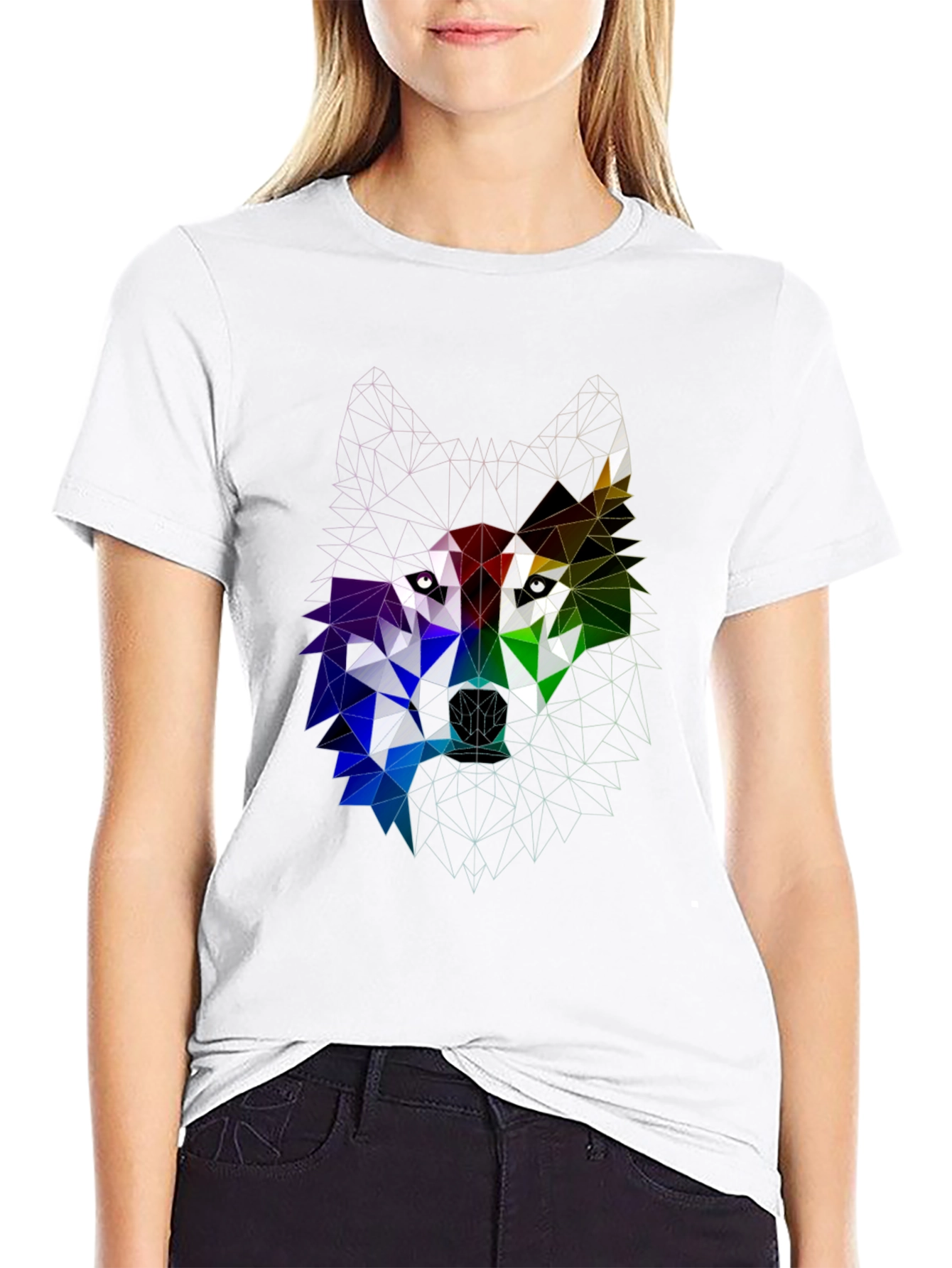 Black Geometric Wolf Head Graphic Tee - Bold Modern Design view 9