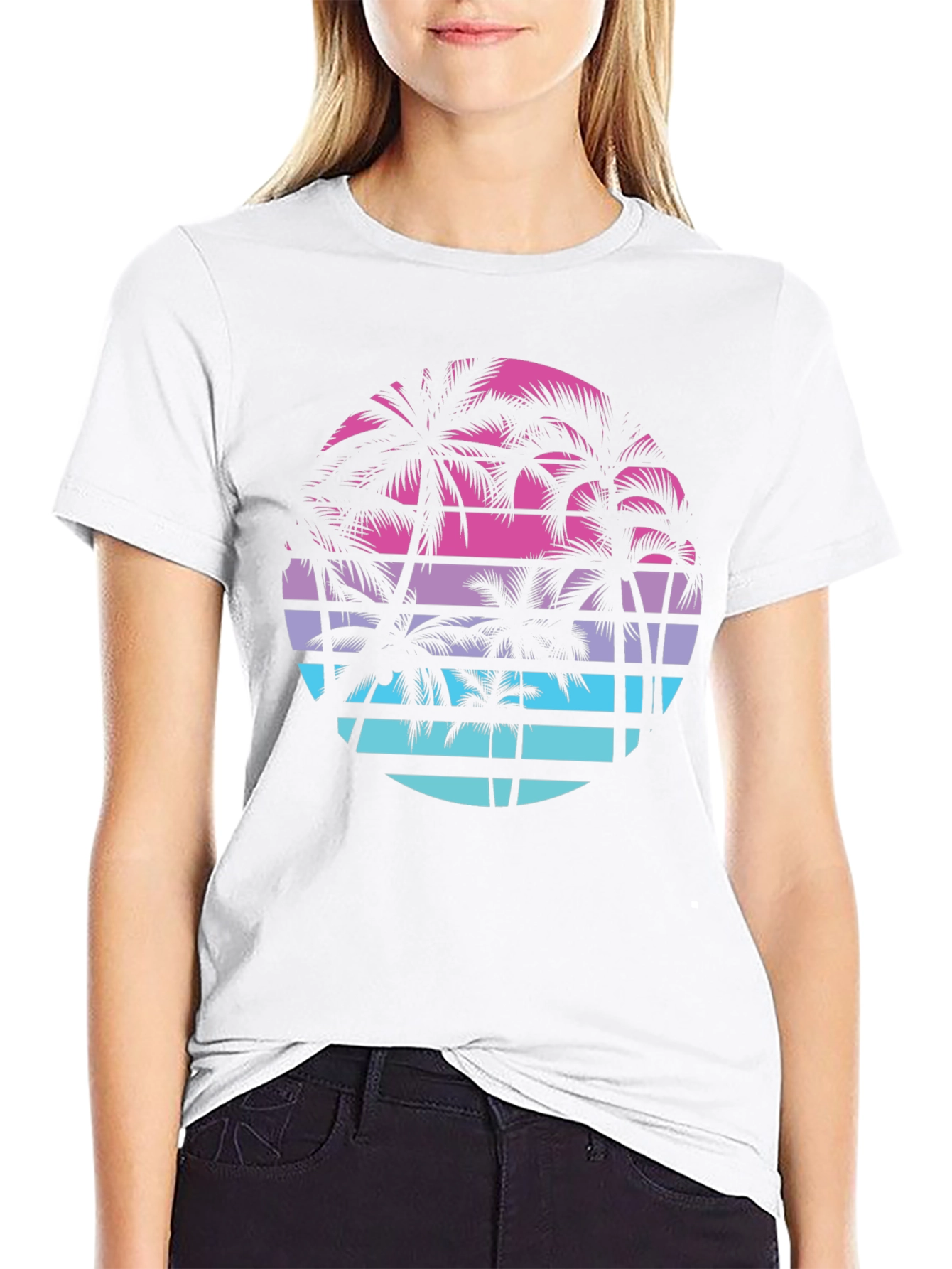 Black Retro Palm Tree Sunset T-Shirt view 9