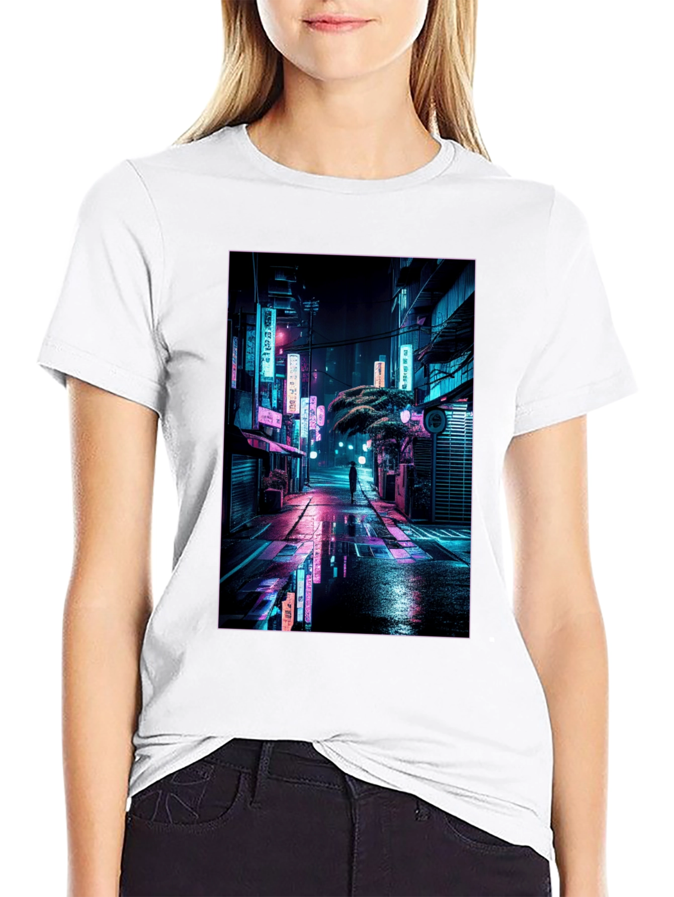 Black Neon Cityscape Graphic Tee view 9
