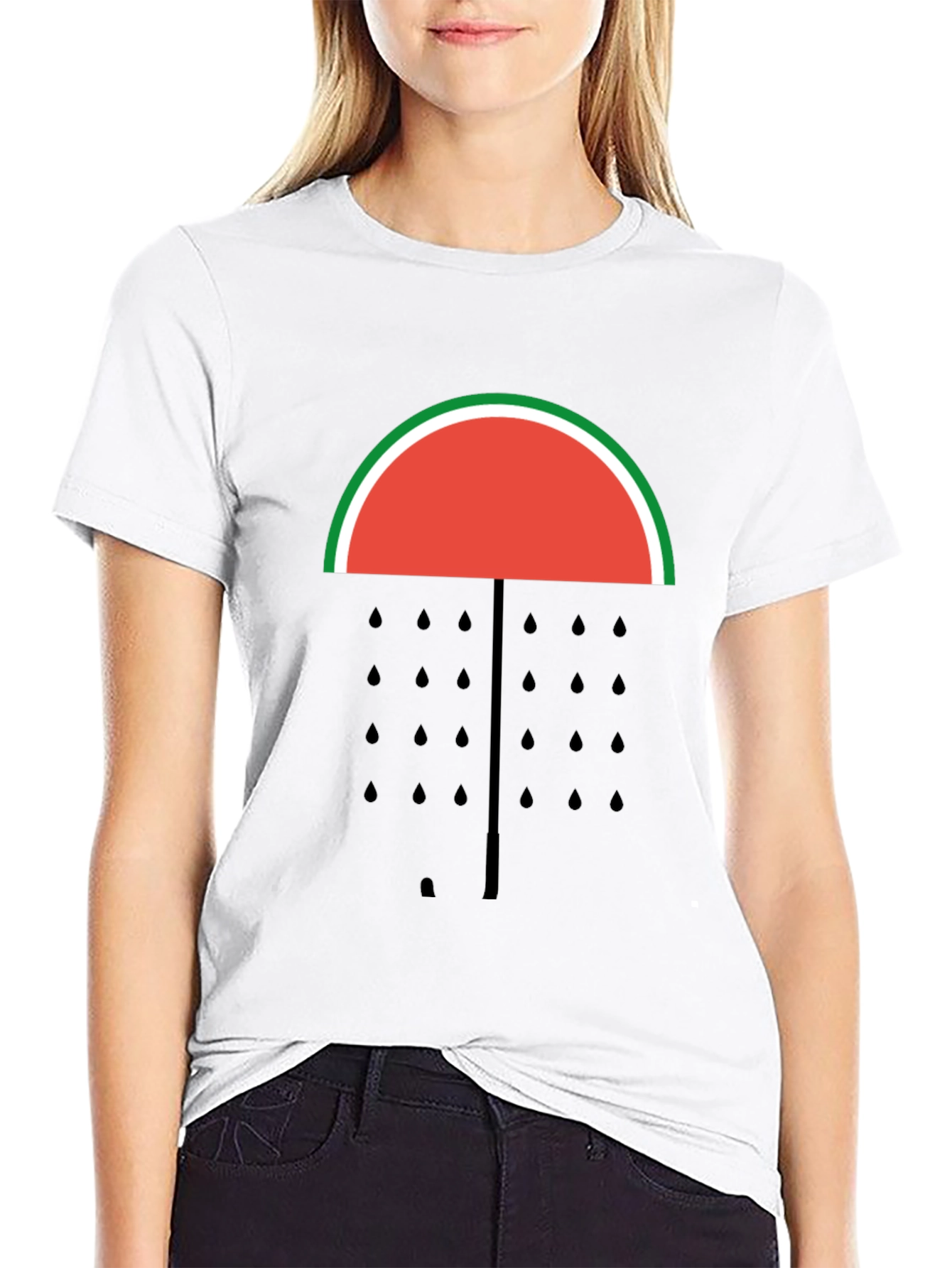 Black Watermelon Umbrella T-Shirt - Fruit Graphic Tee view 9