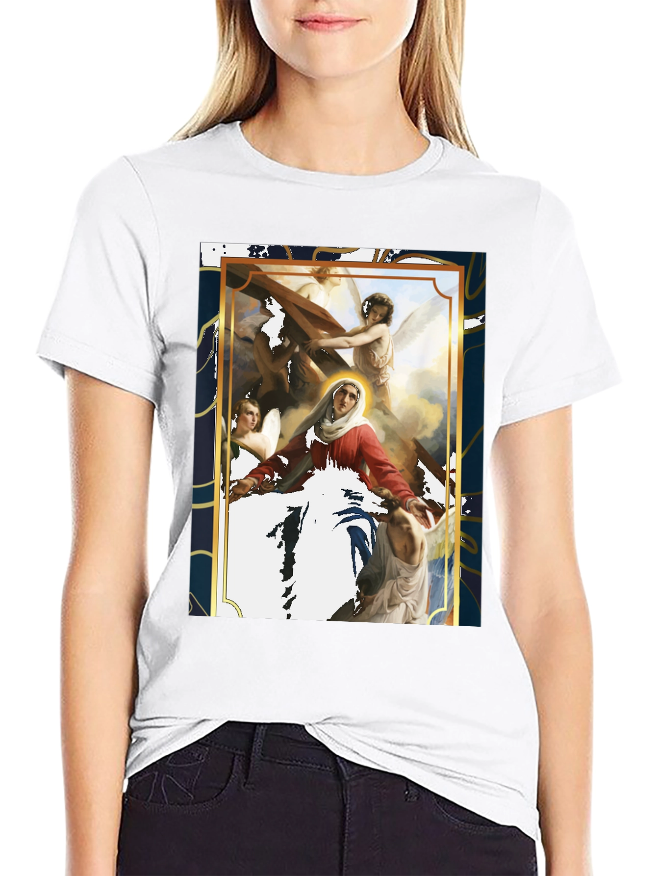 Black Religious Art Graphic Tee - Black Cotton Blend view 9