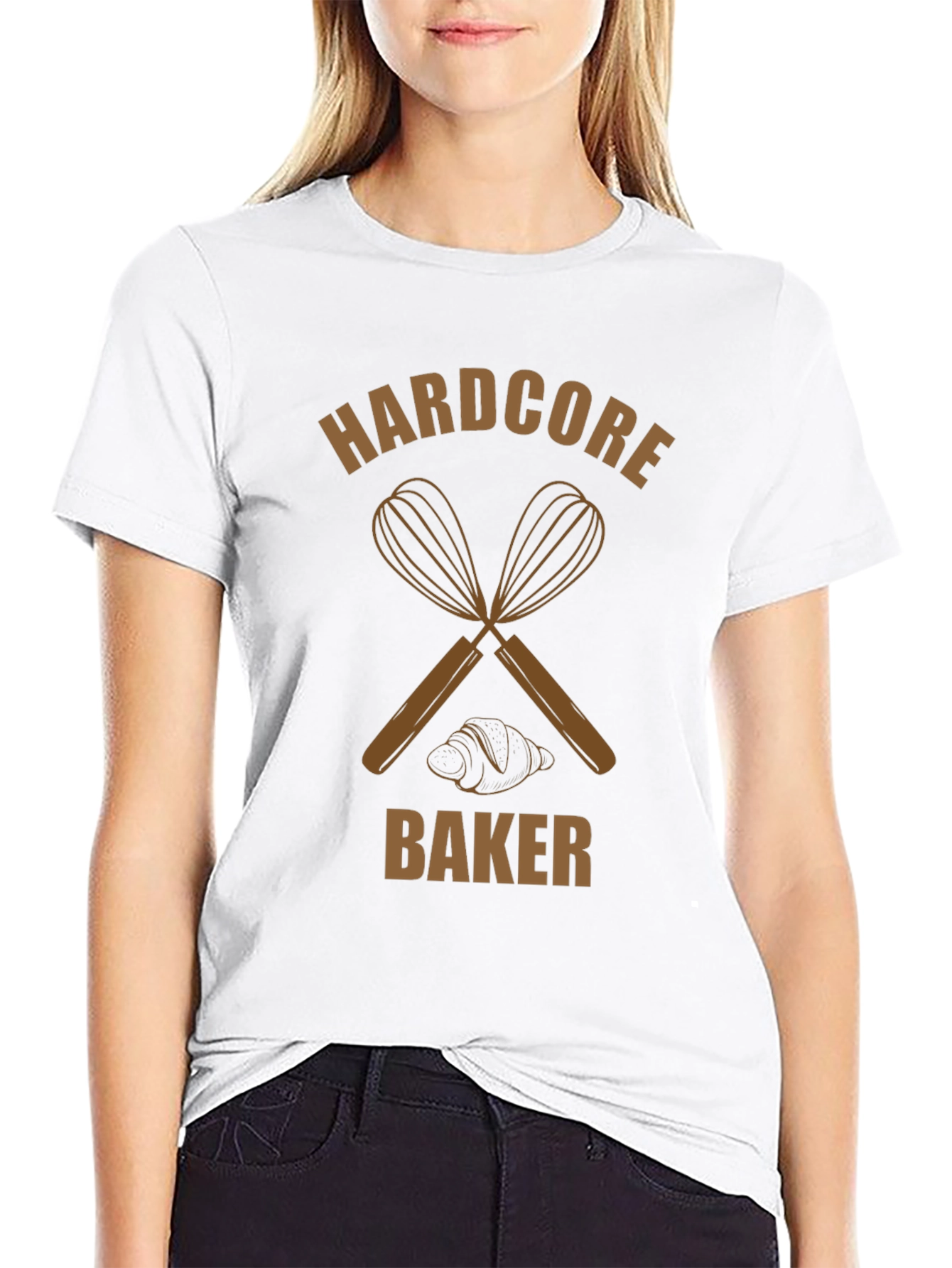 Hardcore Baker T-Shirt: Whisk & Croissant Design - 9