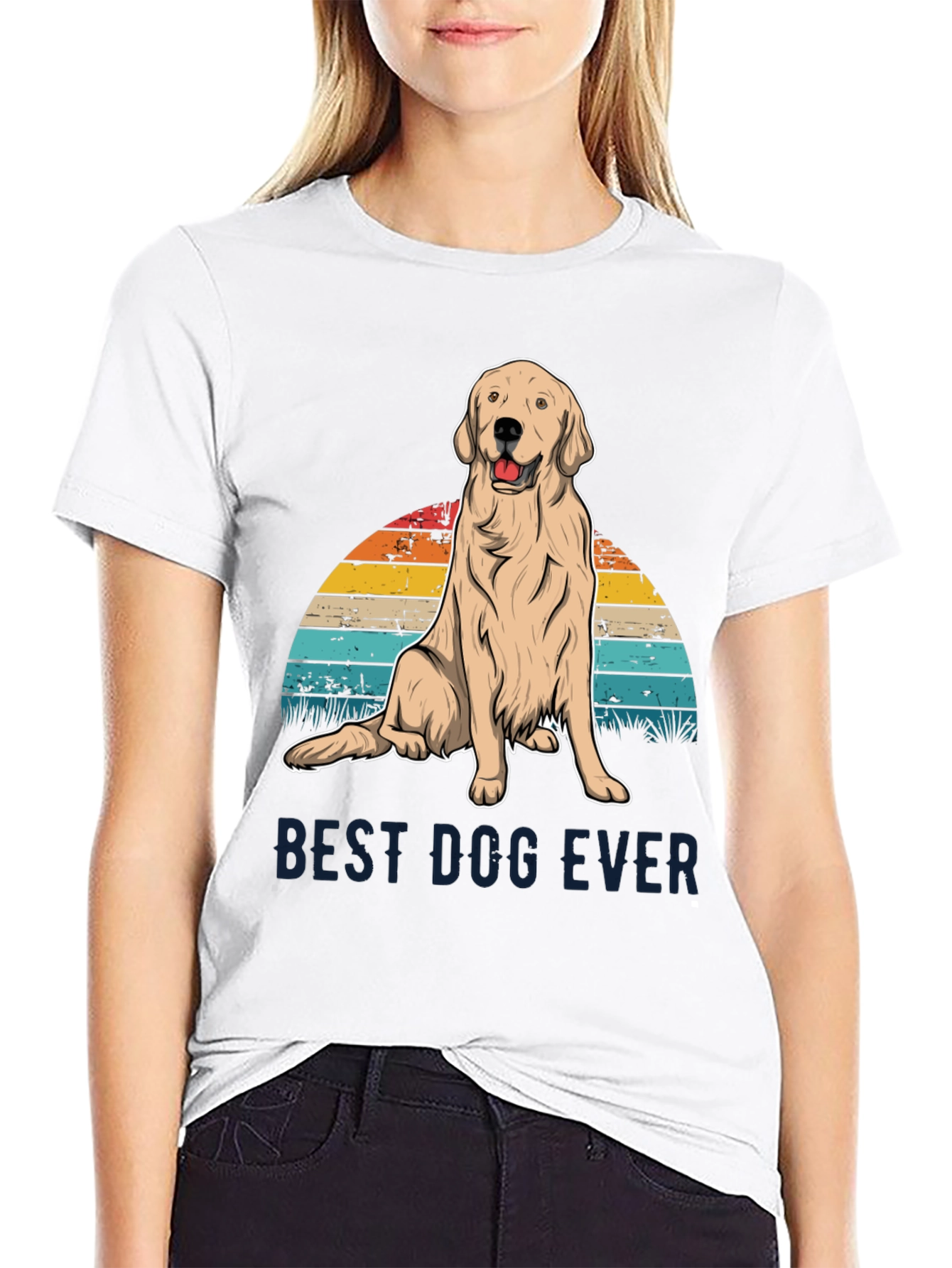 Black Best Dog Ever Graphic Tee - Golden Retriever Sunset T-Shirt view 9